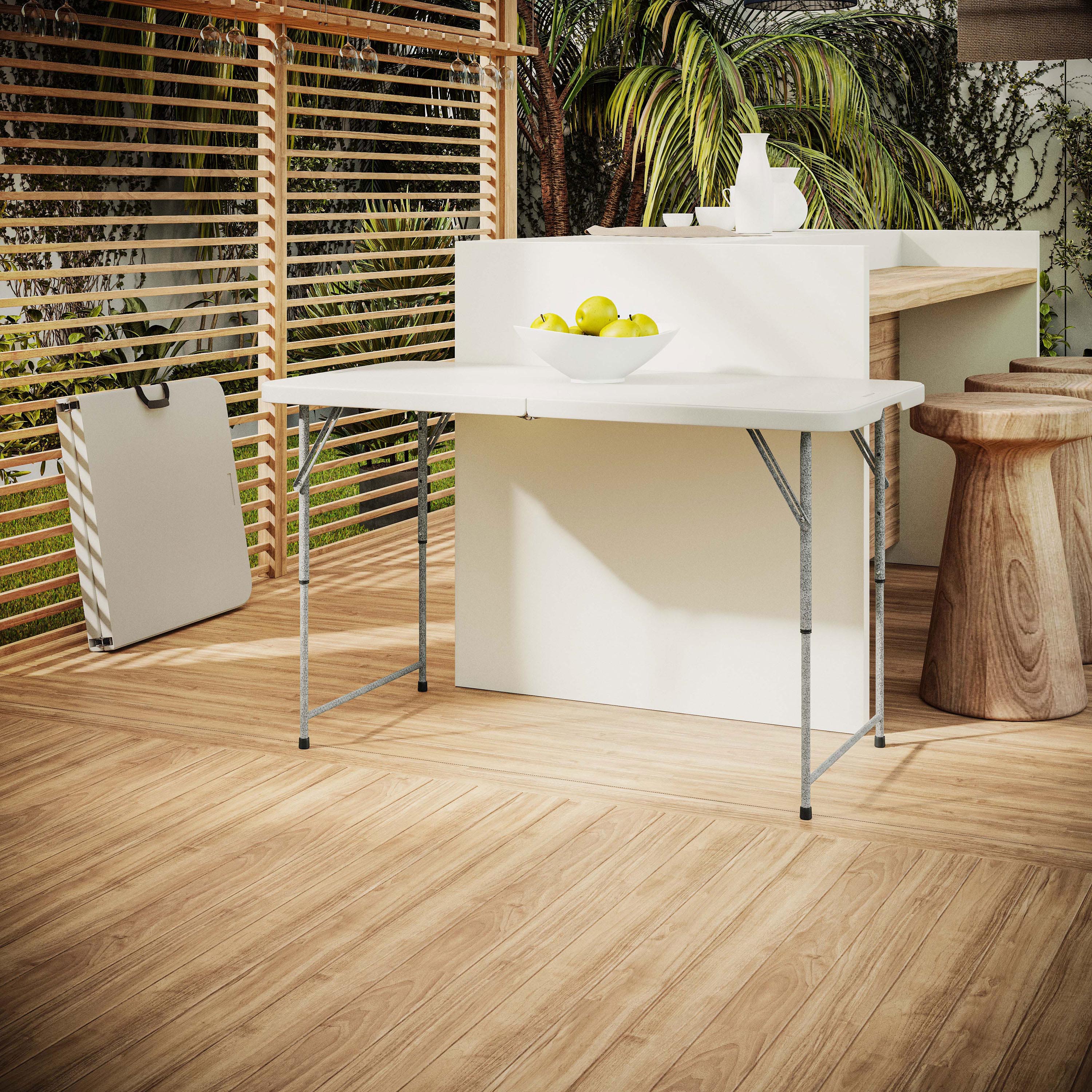 4 FT Granite White Adjustable Height Folding Table with Easy-Carry Handle Folding Table