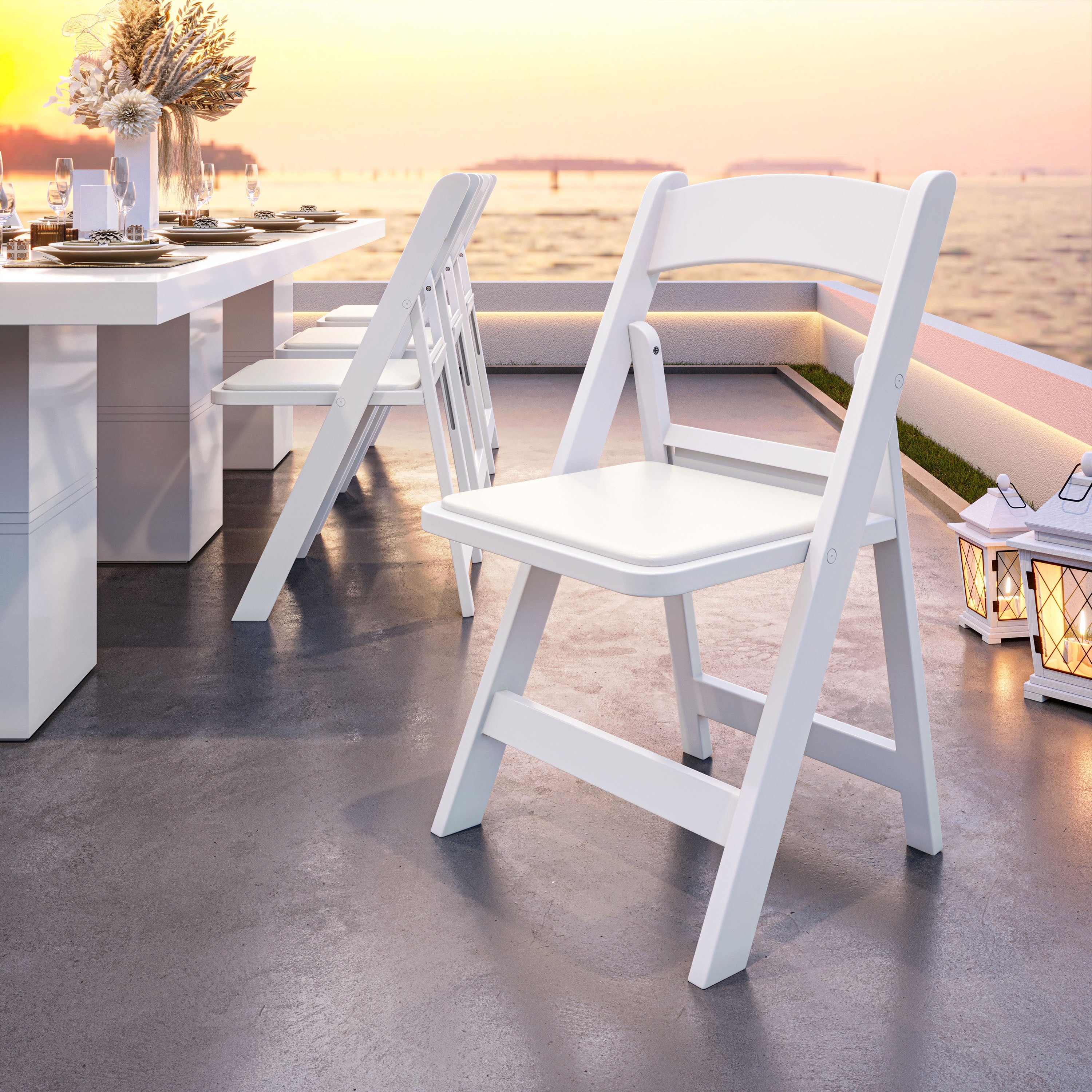4-Pack White Resin Folding Chairs with Padded Seat