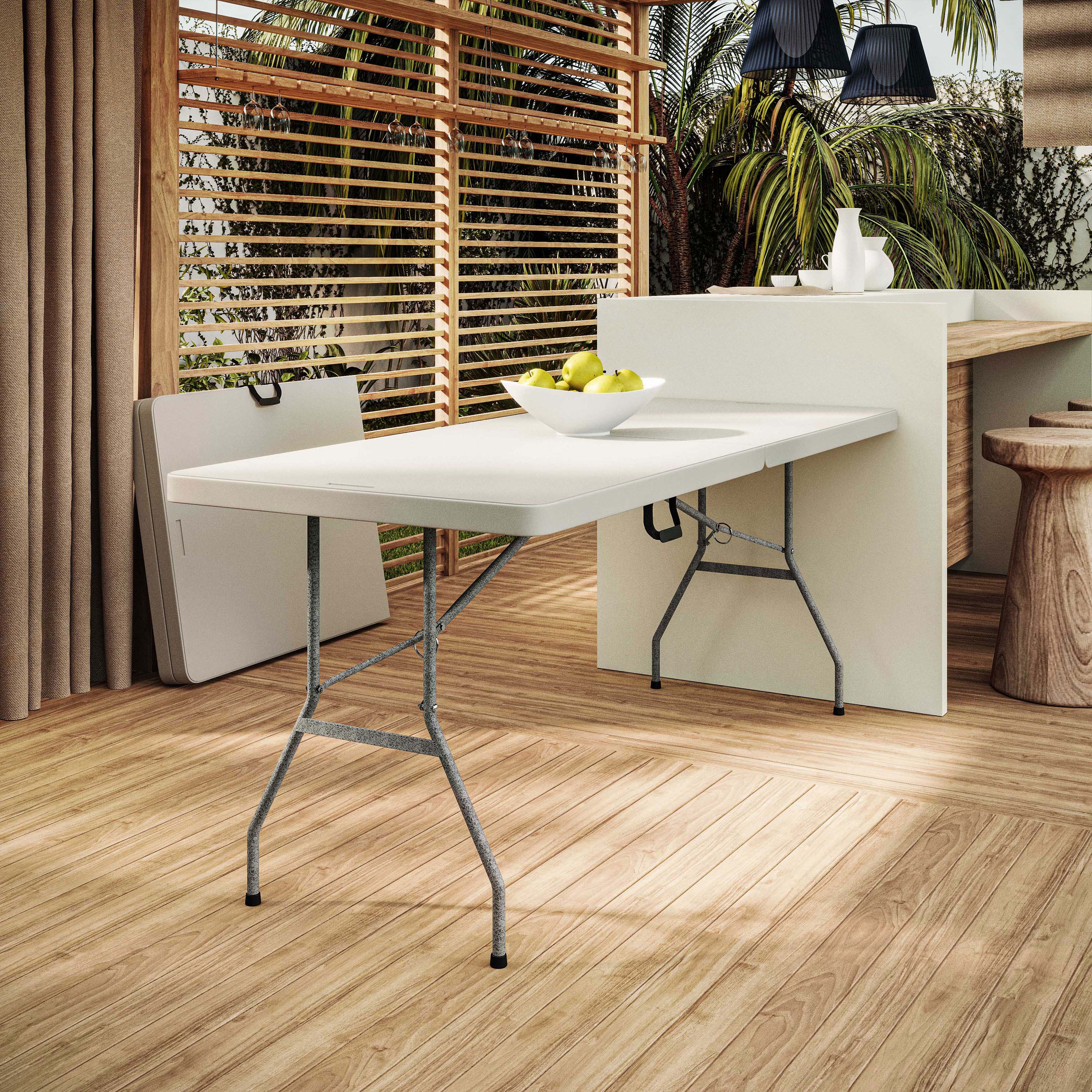 6 FT Granite White Folding Table with Easy-Carry Handle Folding Table