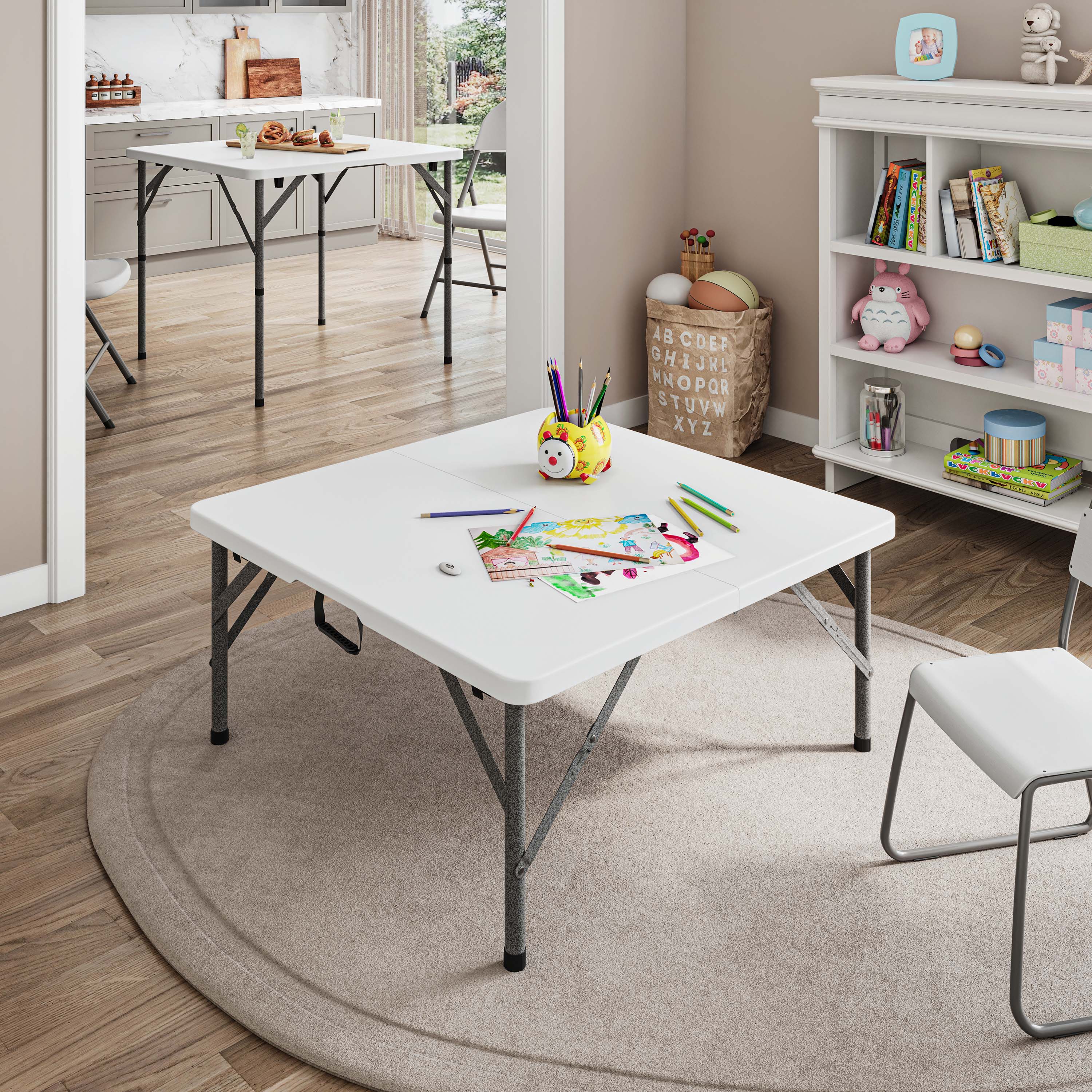 34” Square Folding Table Height Adjustable Foldable Table with Easy-Carry Handle Folding Table