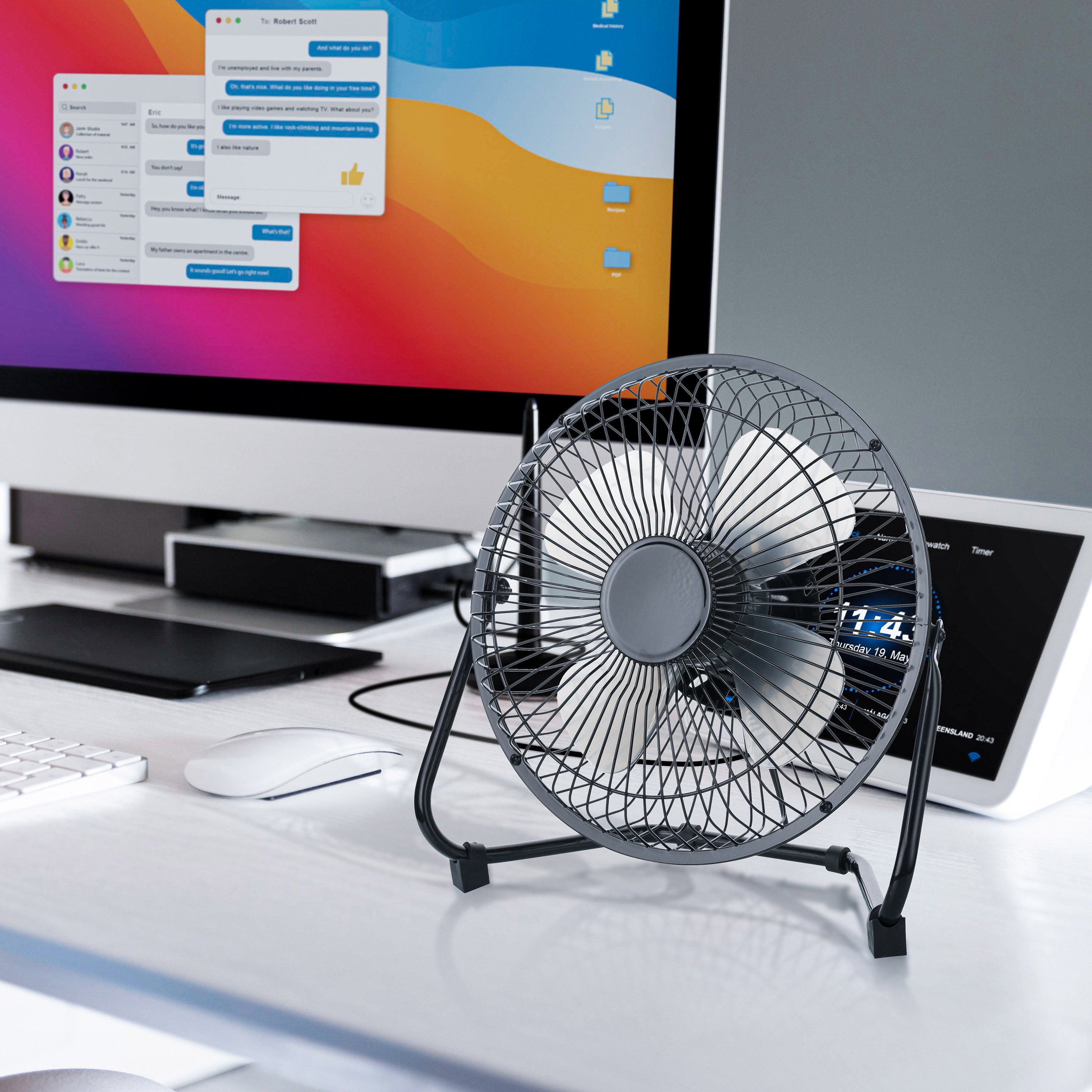 8” USB-Powered High Velocity Fan, 2-Speed Compact Fan with Adjustable Tilt for Home, Office & Garage Cooling