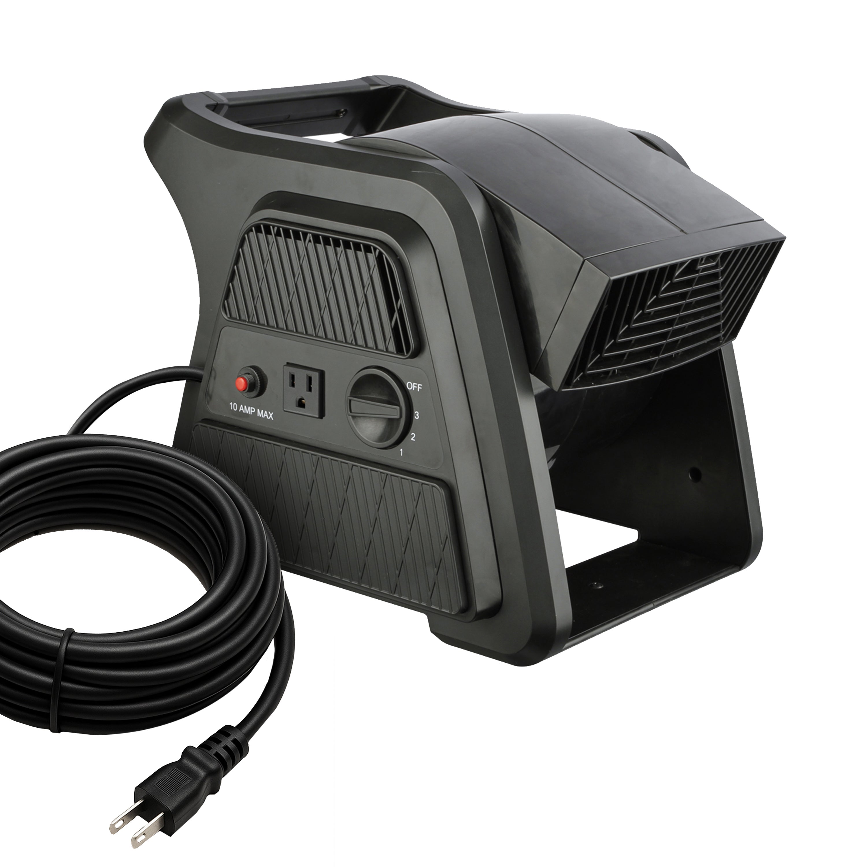 600 CFM High Velocity Floor Blower Fan – Pivoting Design with 300° Airflow Angle, 10 AMP Built-In Outlet, Ideal for Drying, Ventilating, and Cooling in Home or Commercial Spaces