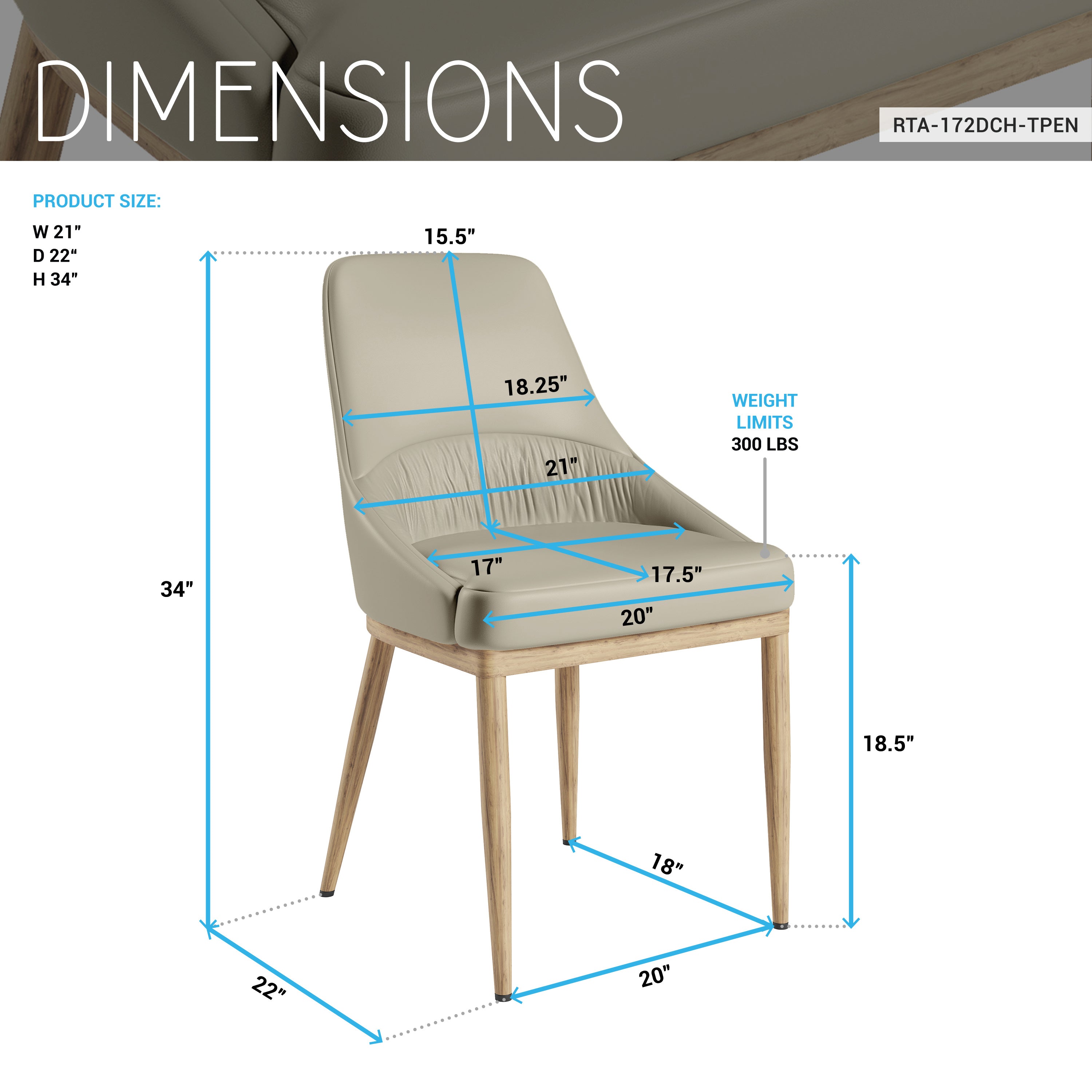 Armless Taupe Dining Chairs with Wood-Look Legs – Set of 2