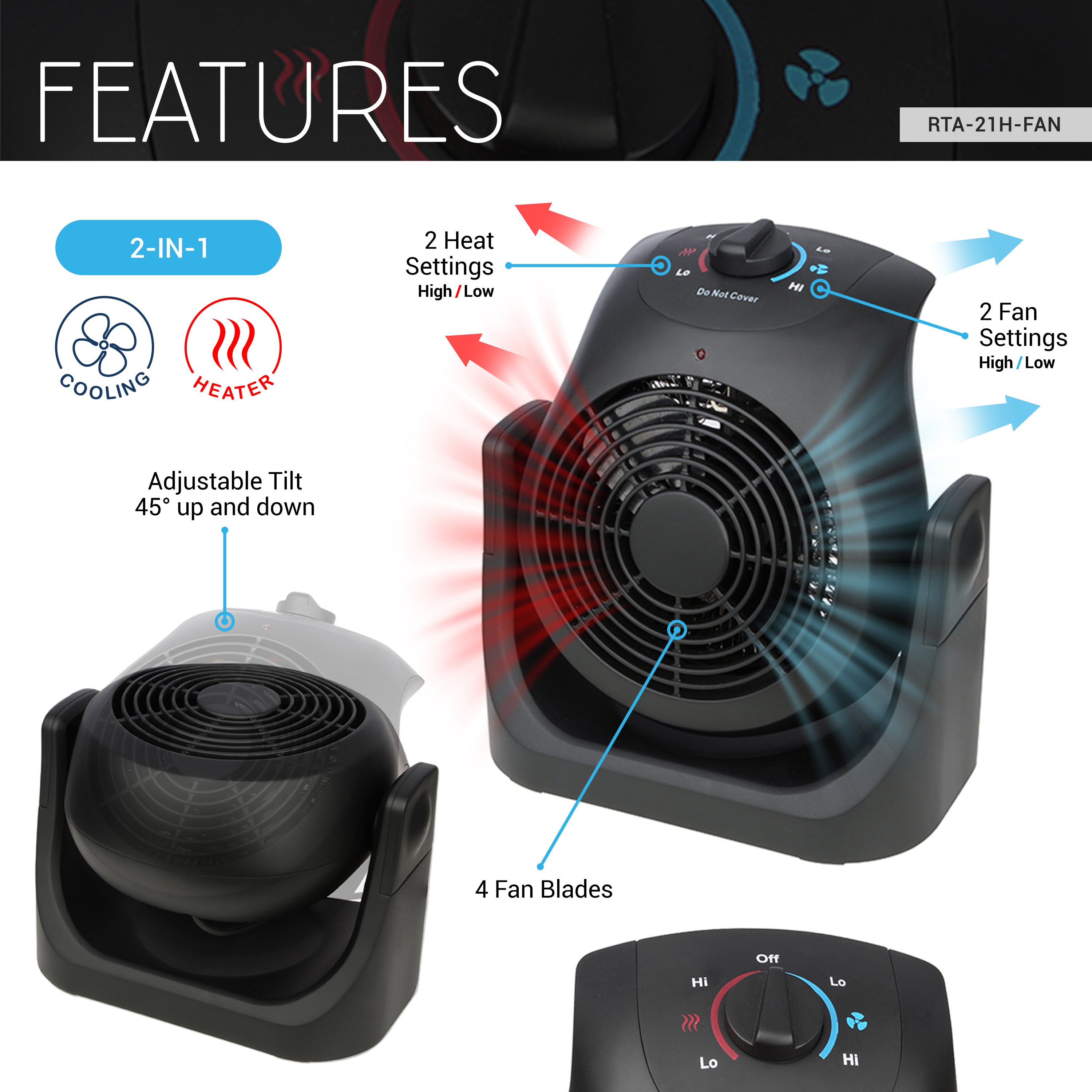 Dual Comfort 2-in-1 Portable Space Heater & Fan ,1500W Energy-Efficient Electric Unit with Adjustable Tilt, Ideal for Home or Office Year-Round Use
