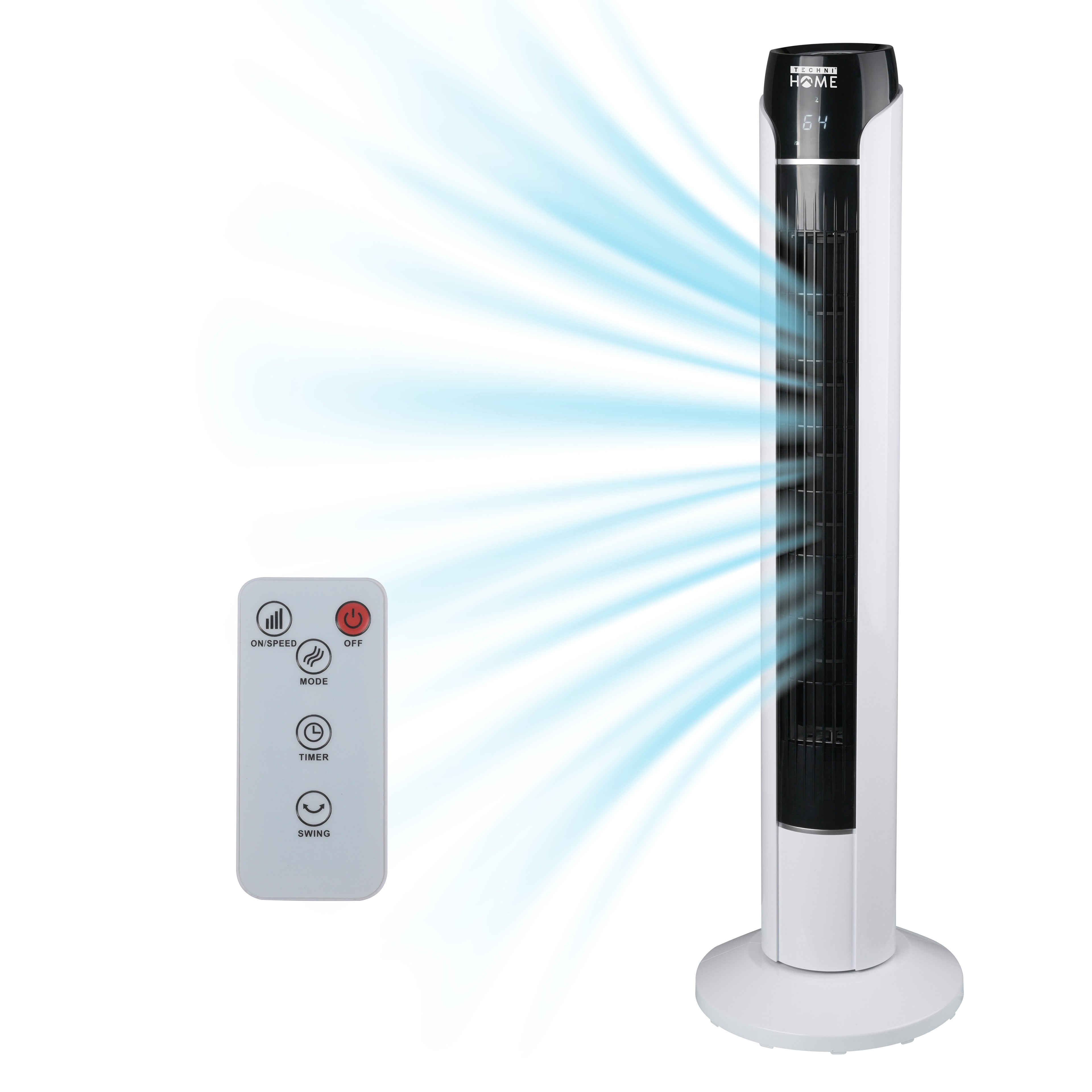 36” Tower Fan for Bedroom or Office with LED Display, 3 Wind Speeds and Modes, Remote Control