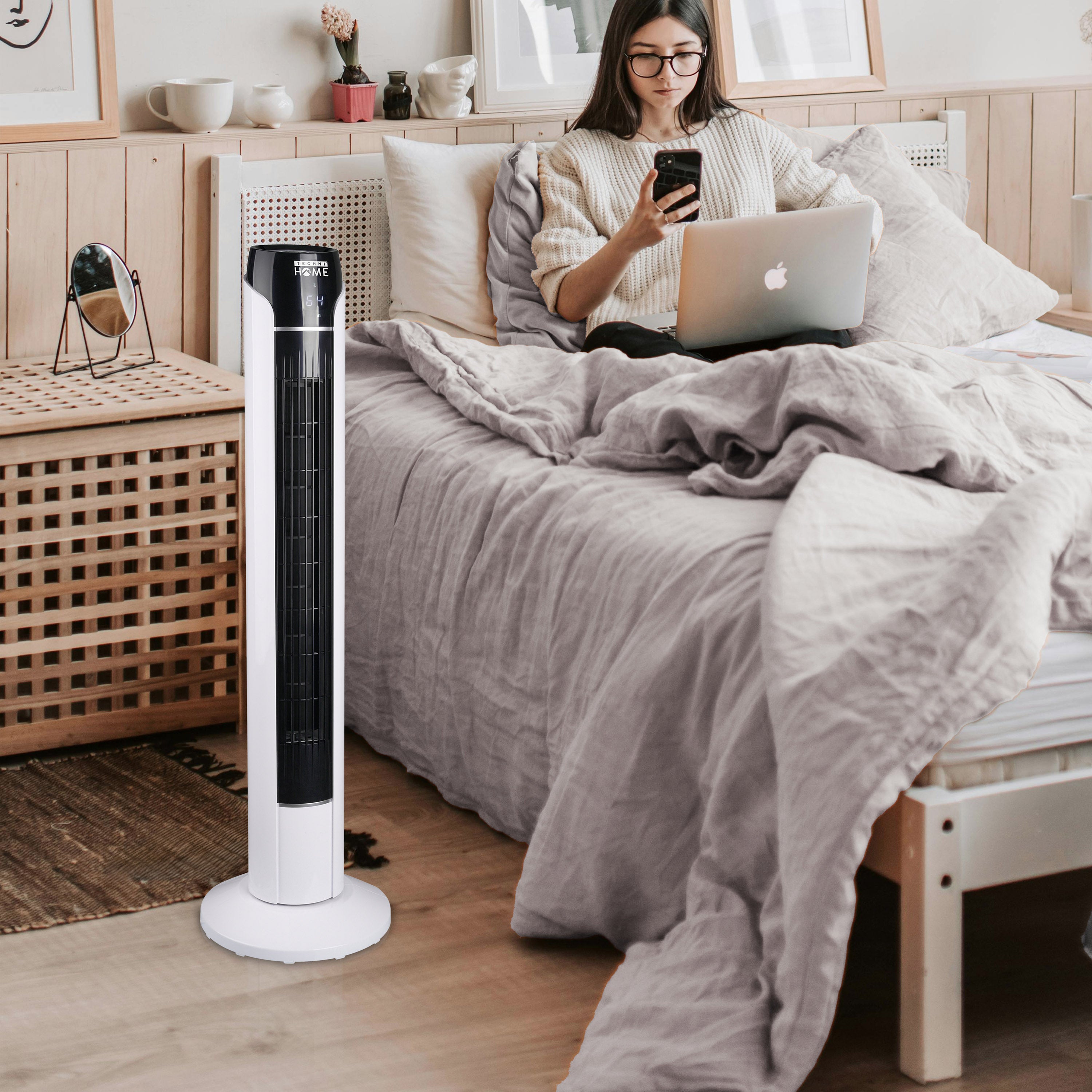 36” Tower Fan for Bedroom or Office with LED Display, 3 Wind Speeds and Modes, Remote Control