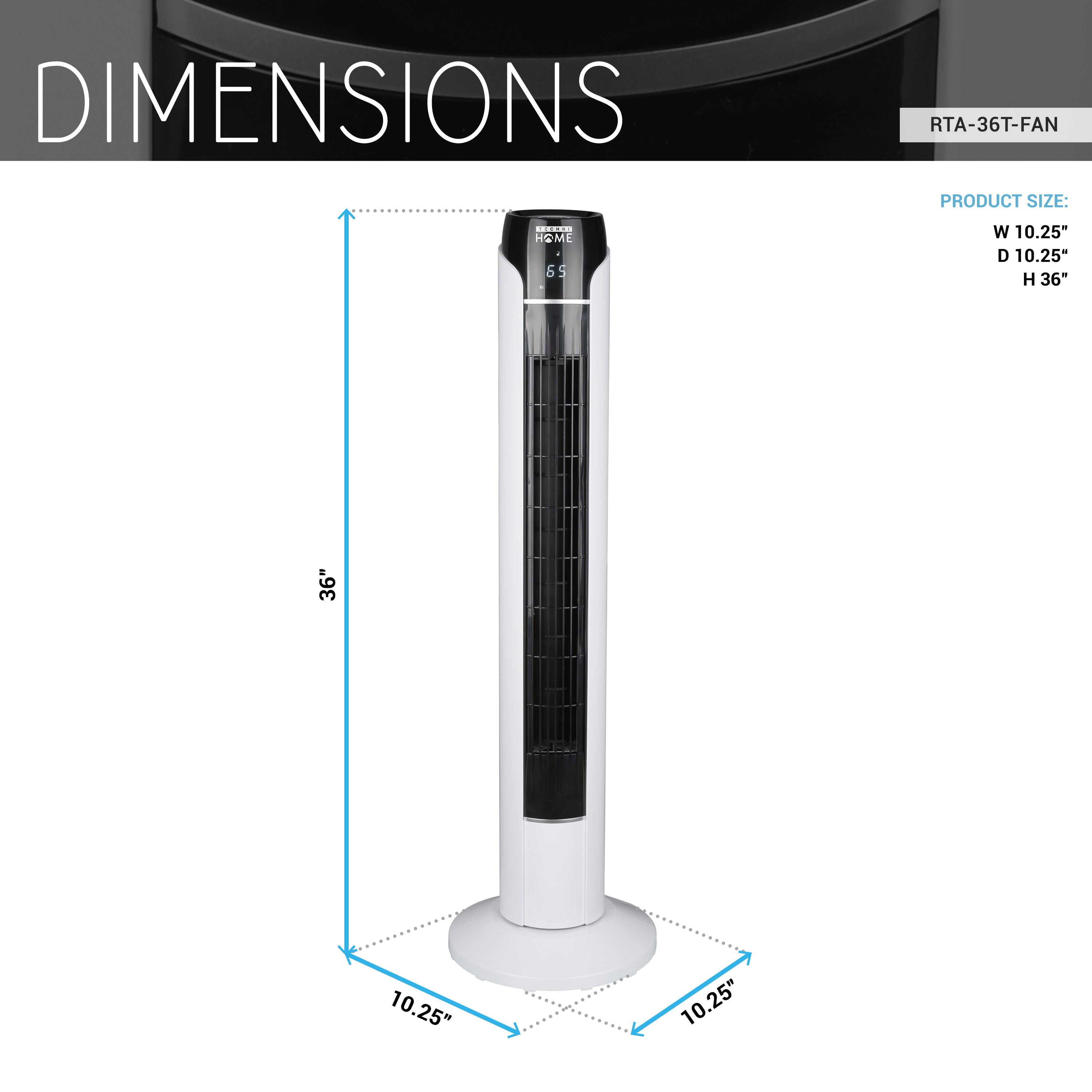 36” Tower Fan for Bedroom or Office with LED Display, 3 Wind Speeds and Modes, Remote Control