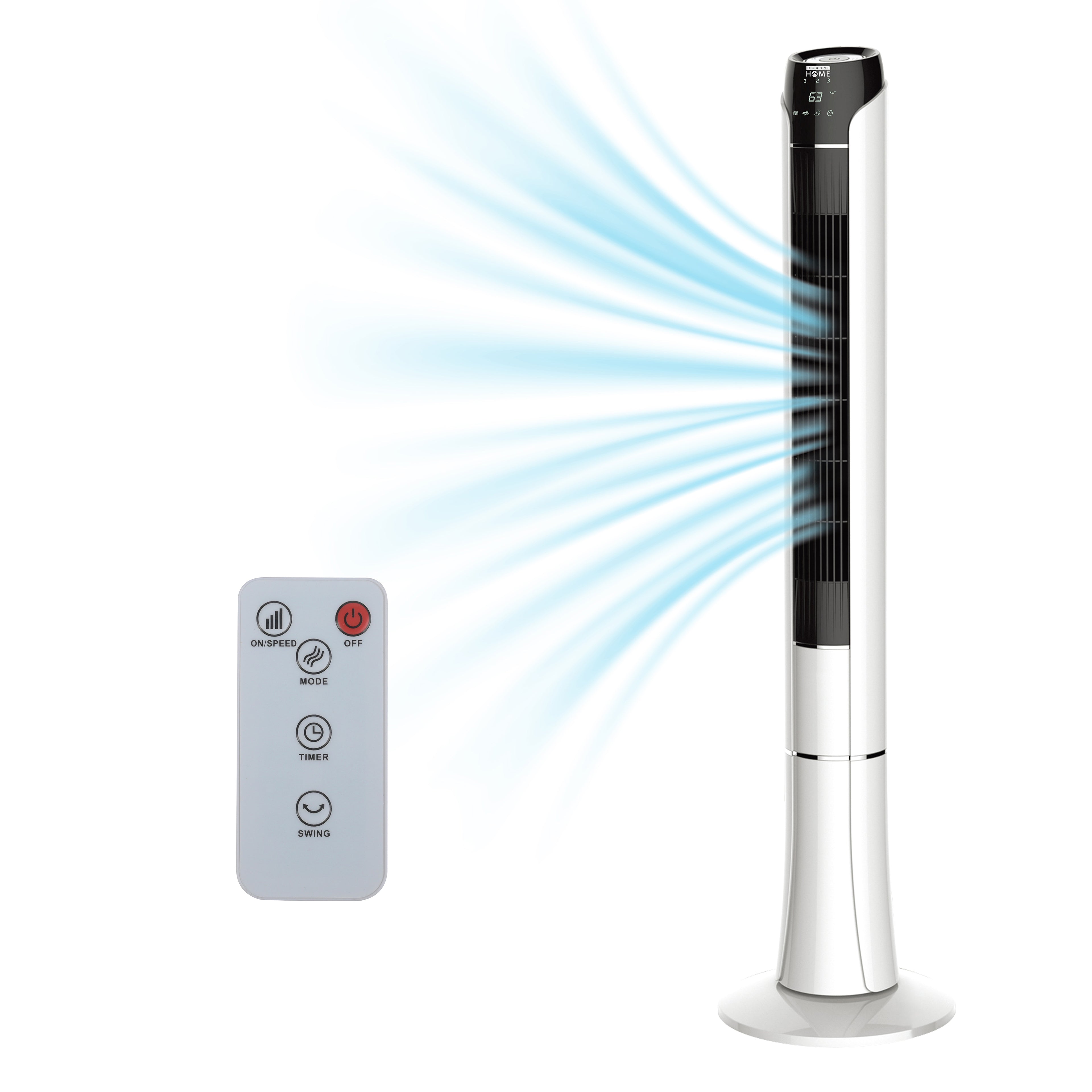 48” Tower Fan for Bedroom or Office with LED Display, 3 Wind Speeds and Modes, Remote Control