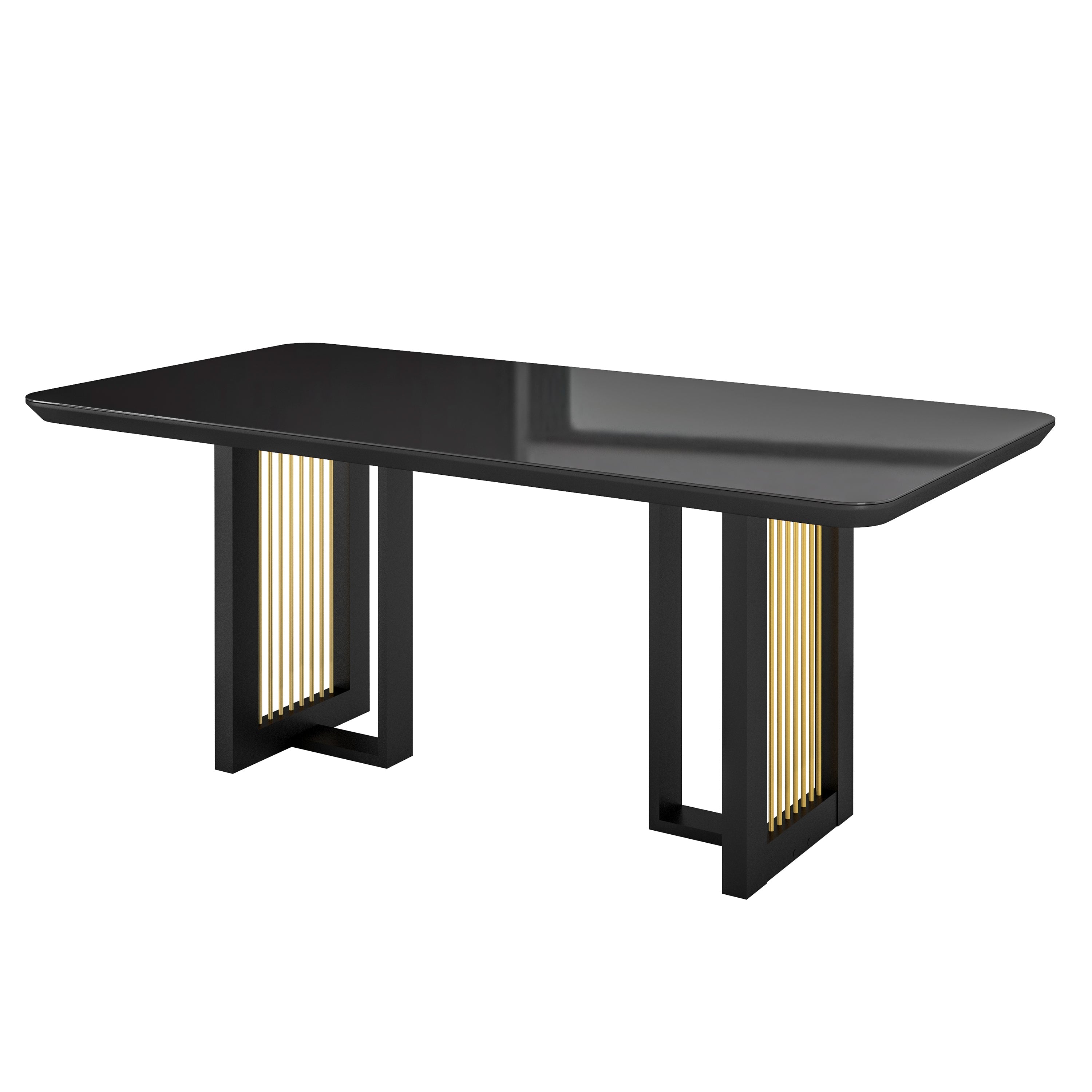 Modern Black Dining Table for 6 with Painted Glass Top and Gold Accents for Contemporary Dining Rooms Dresser