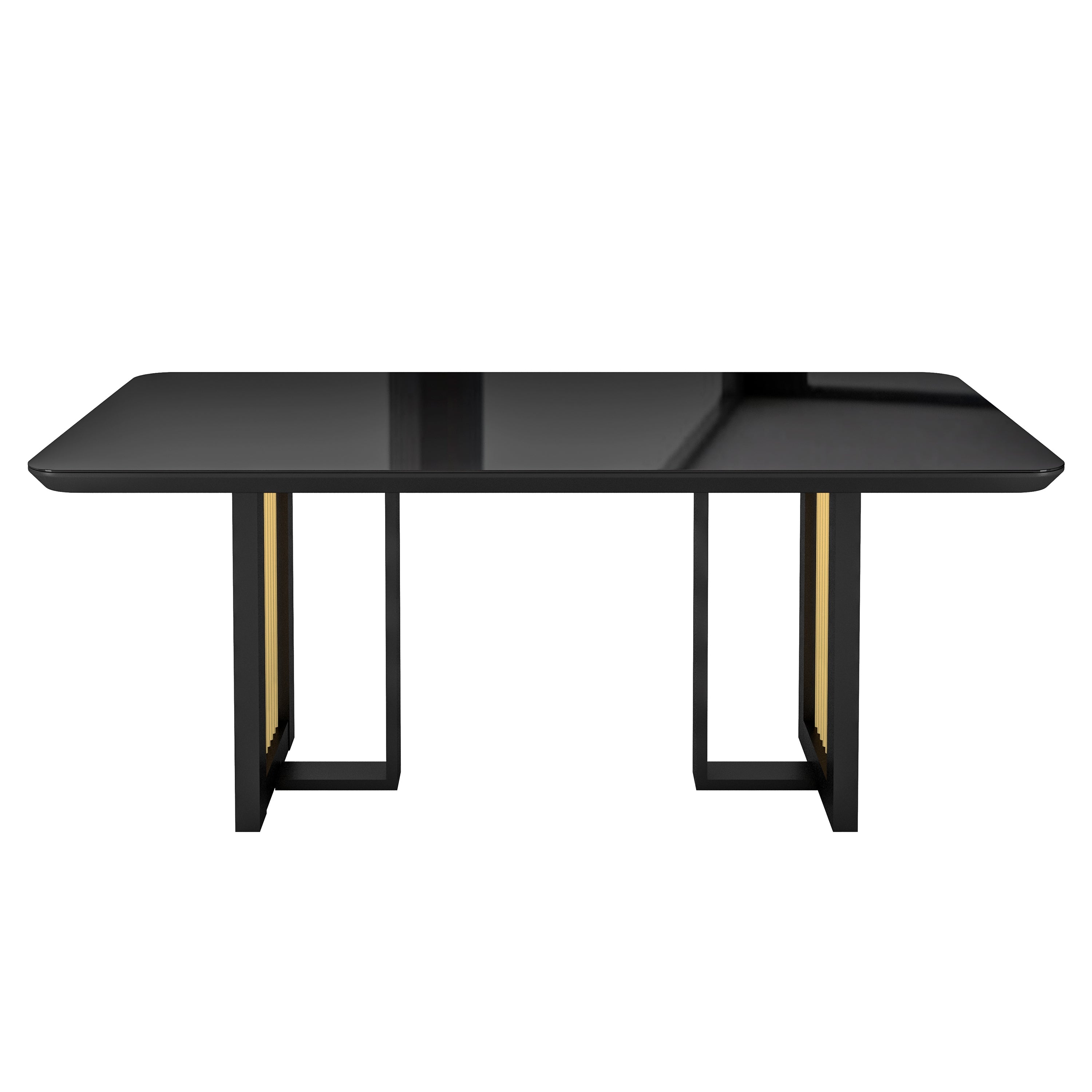 Modern Black Dining Table for 6 with Painted Glass Top and Gold Accents for Contemporary Dining Rooms Dresser