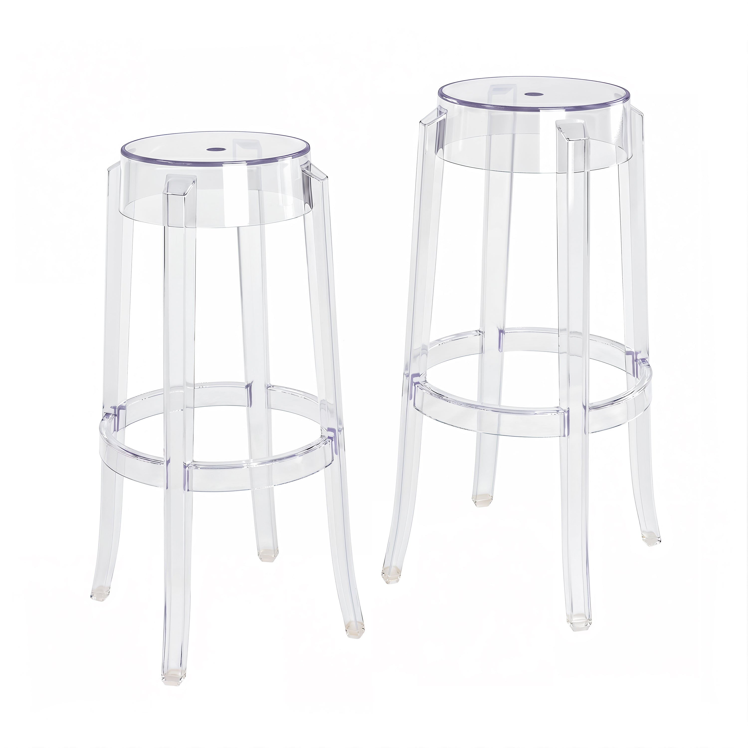 Clear Plastic Stackable Bar Stools Set of 2, Modern Transparent Bar Height Stools, Ghost Chair Inspired Clear Plastic Bar Chairs for Home Bar, Kitchen Island, Dining Room, Restaurant, Café