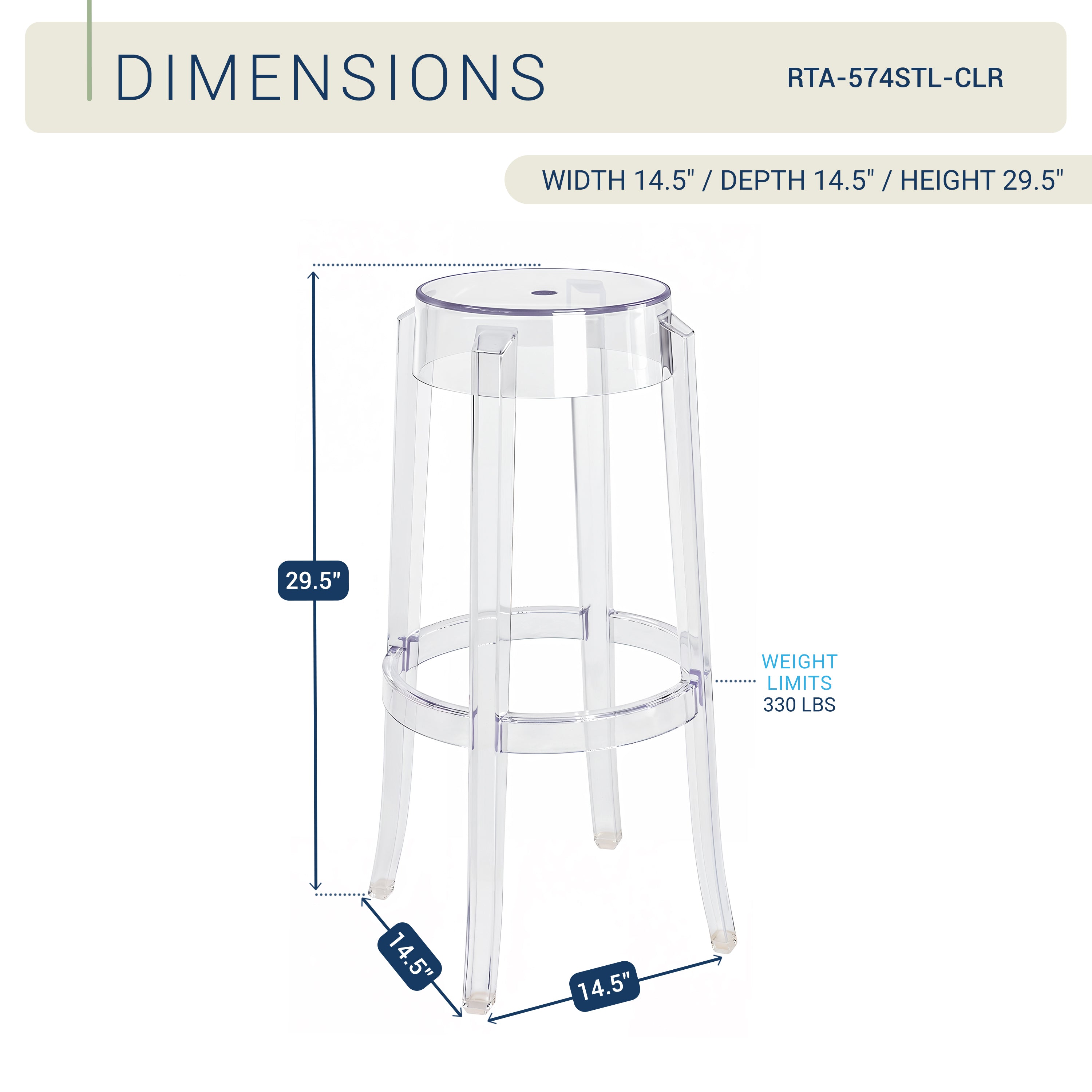 Clear Plastic Stackable Bar Stools Set of 2, Modern Transparent Bar Height Stools, Ghost Chair Inspired Clear Plastic Bar Chairs for Home Bar, Kitchen Island, Dining Room, Restaurant, Café