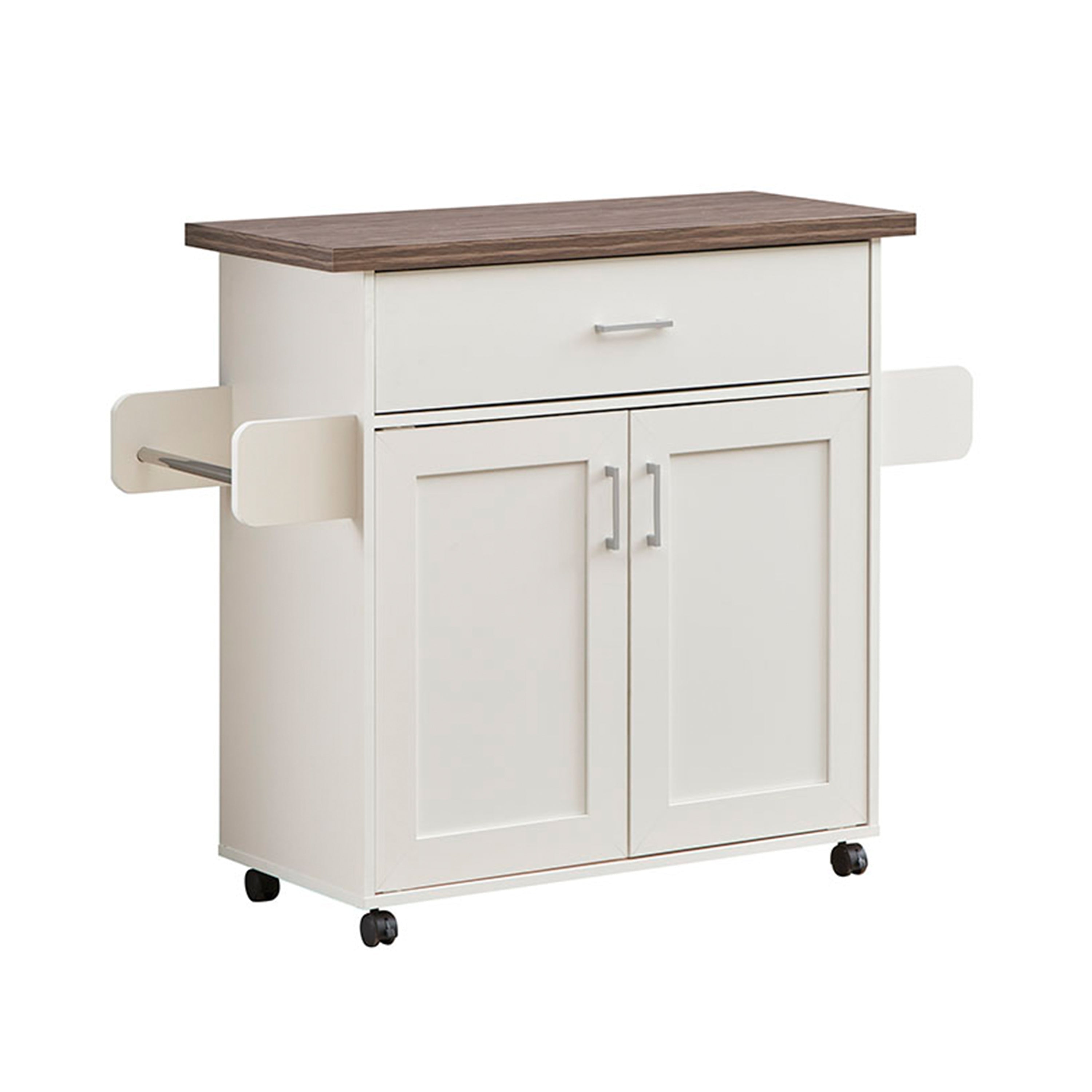 Deluxe Mobile Kitchen Island Cart with Water-Resistant Top Storage Cabinets with Adjustable Shelves and Towel & Spice