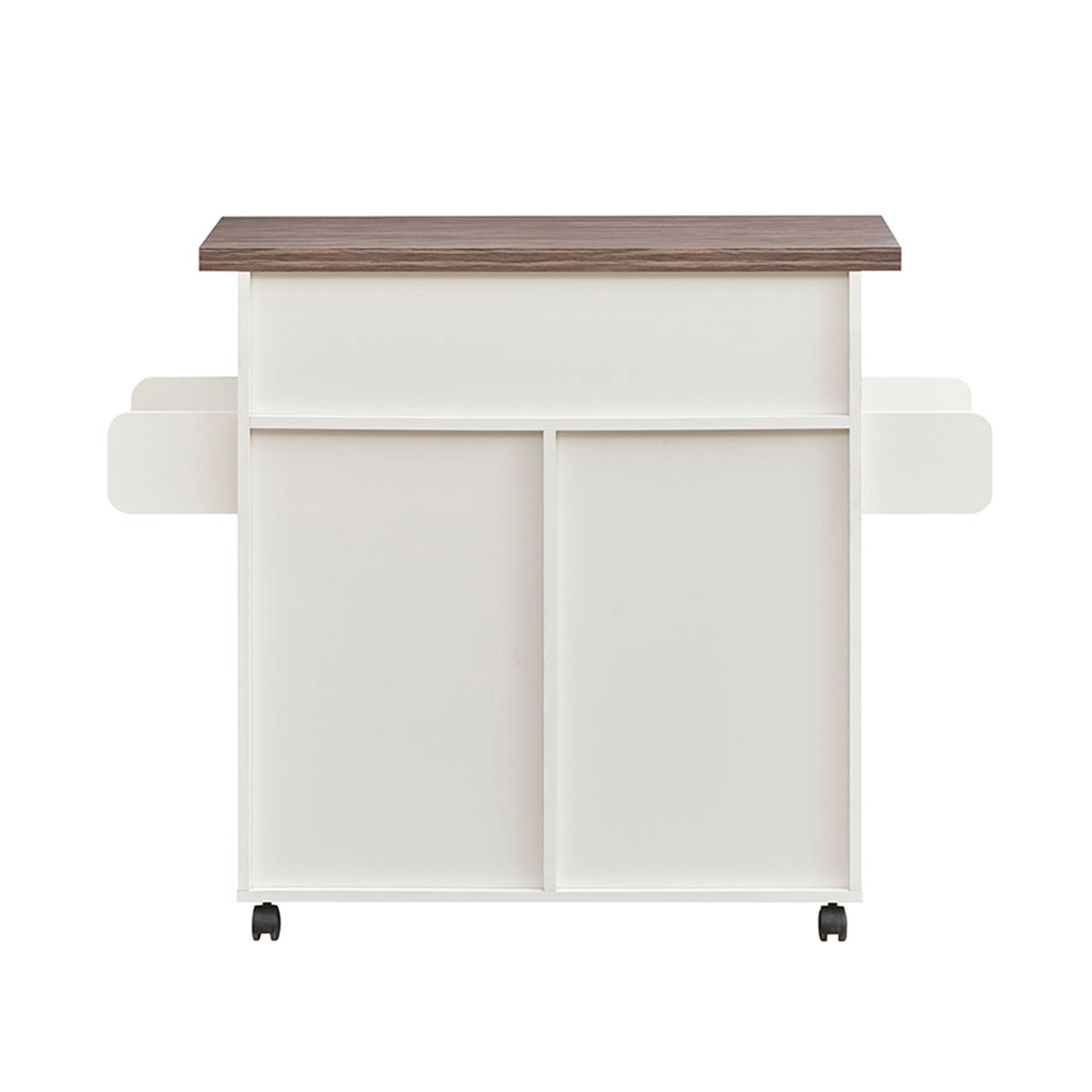 Deluxe Mobile Kitchen Island Cart with Water-Resistant Top Storage Cabinets with Adjustable Shelves and Towel & Spice