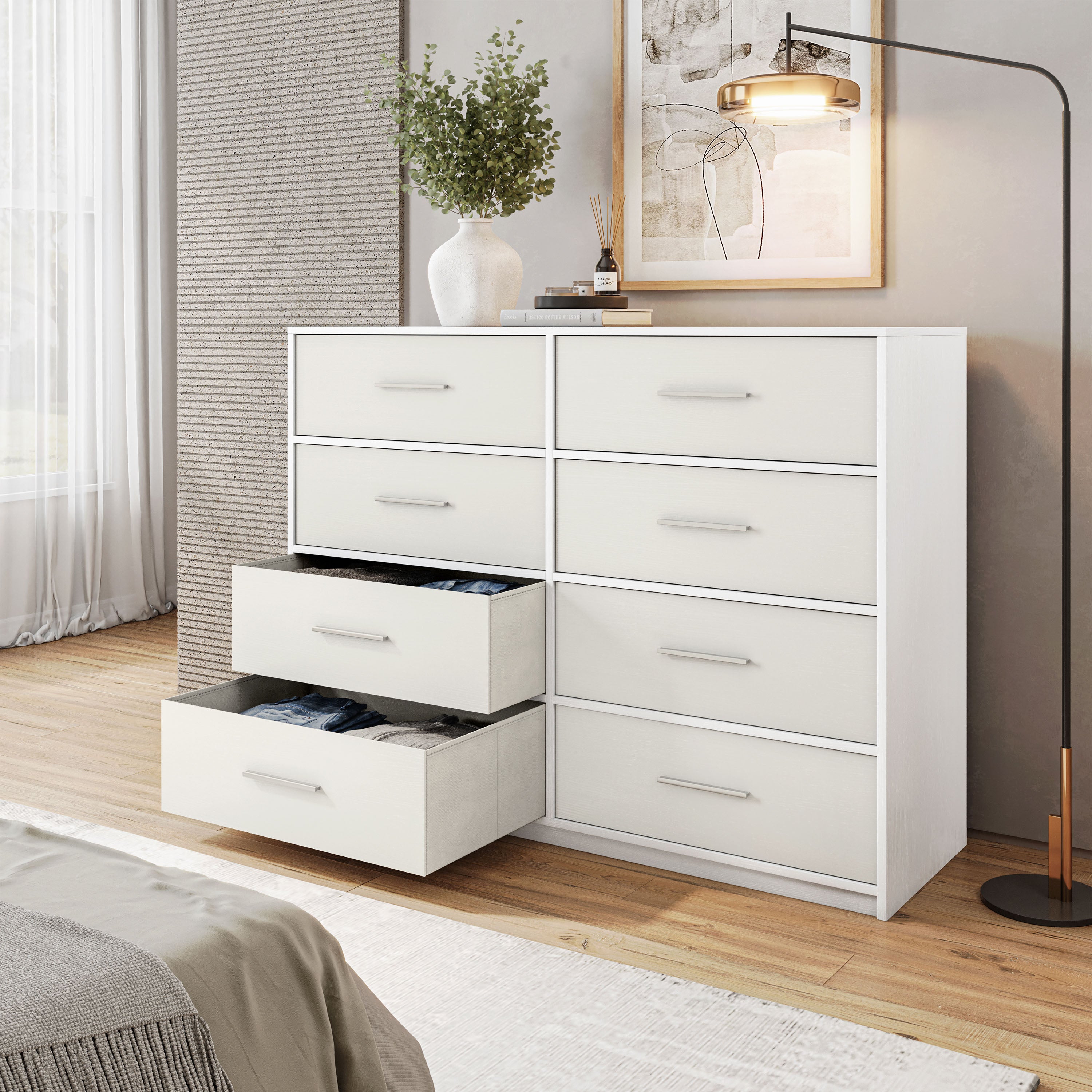 8-Drawer Dresser, Wood Frame Dresser with Large Fabric Drawers Techni Home 8-Drawer Dresser, Wood Frame Dresser with Large Fabric Drawers Techni Home