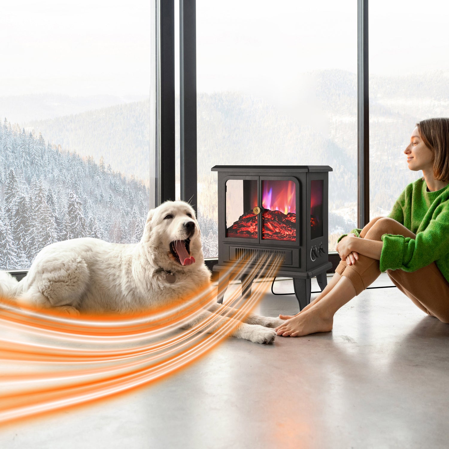 Freestanding Fireplace Heater with Flame Effects