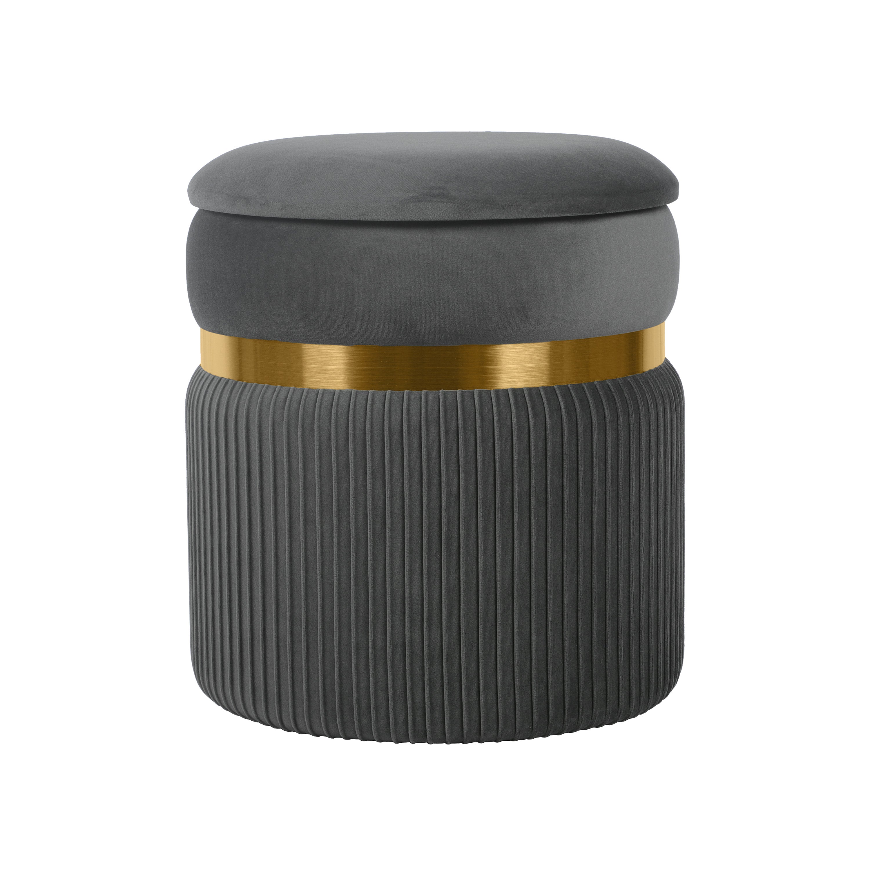 Modern Velvet Round Ottoman with Storage Ottoman
