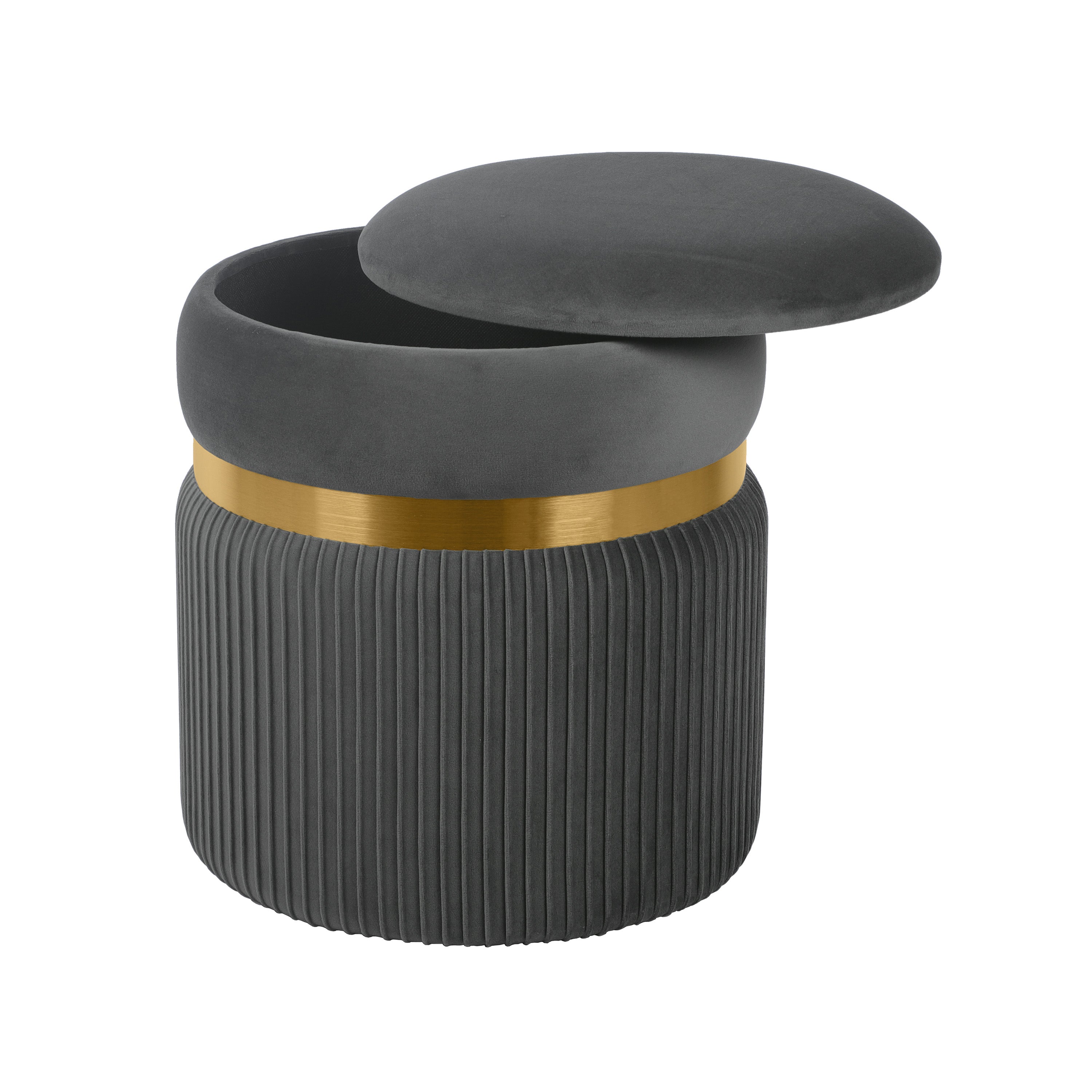 Modern Velvet Round Ottoman with Storage Ottoman
