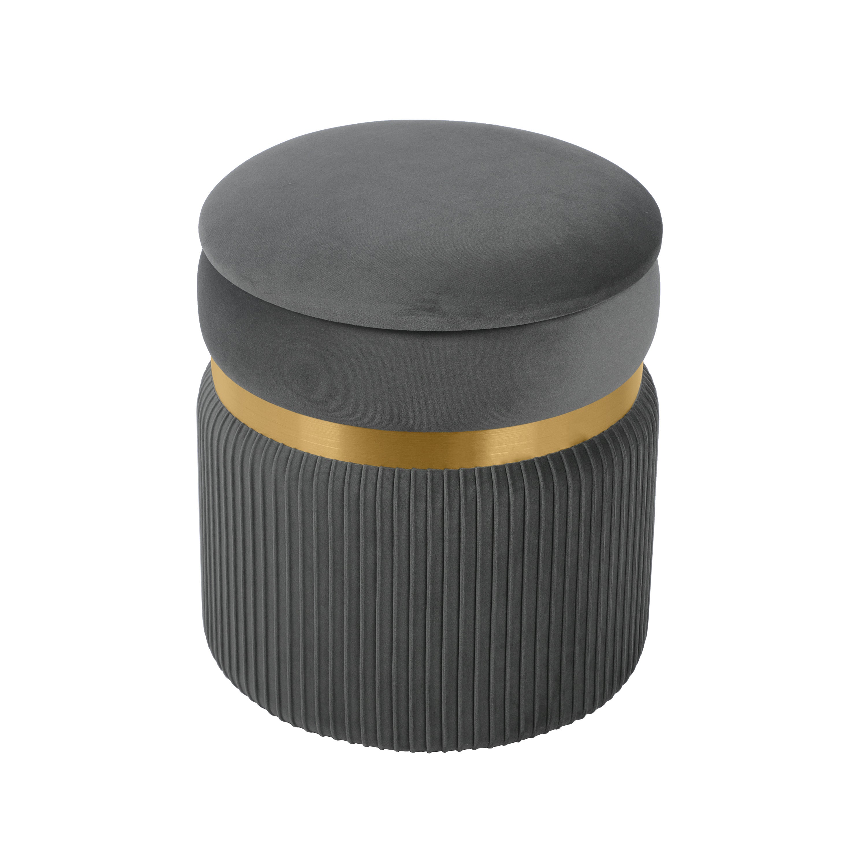 Modern Velvet Round Ottoman with Storage Ottoman