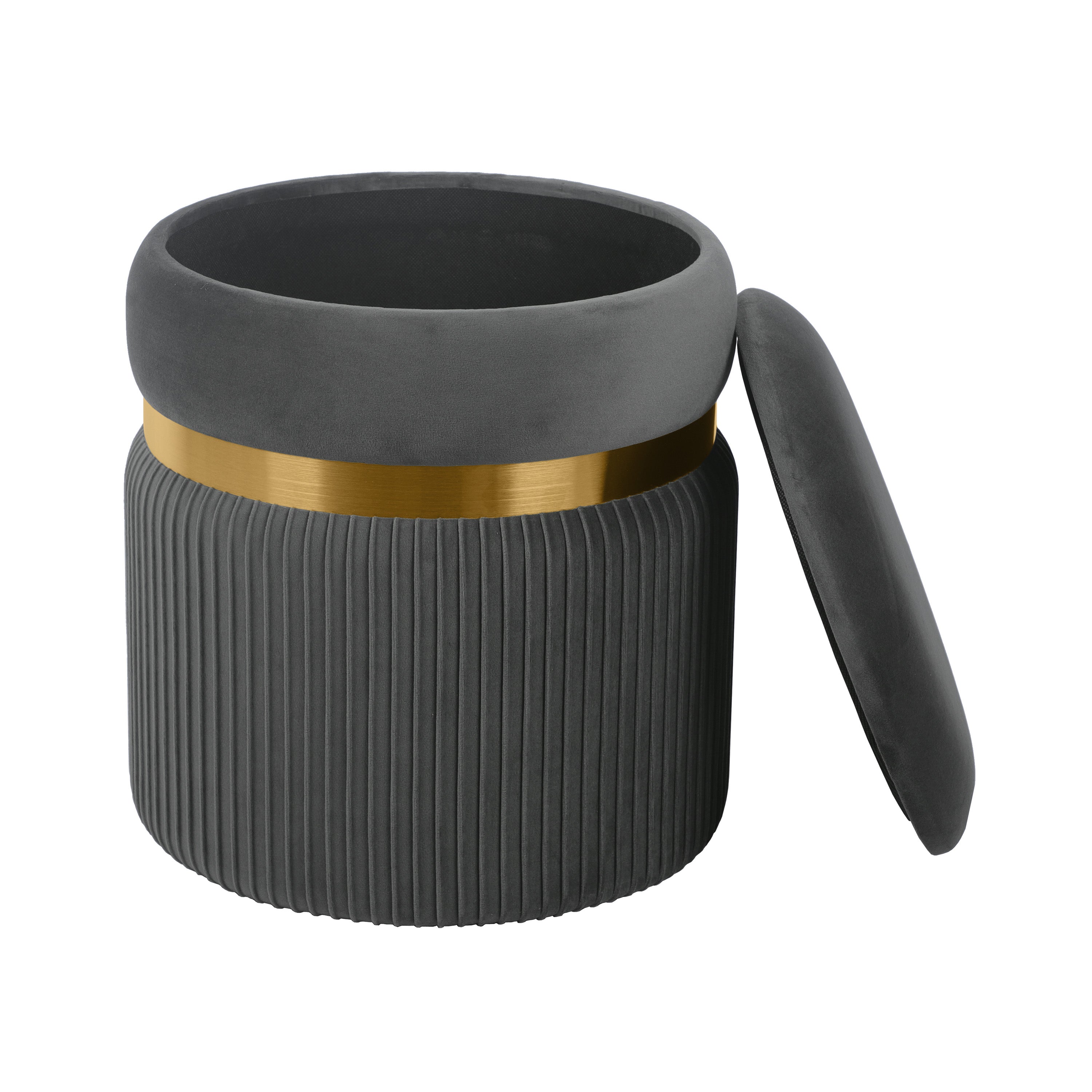 Modern Velvet Round Ottoman with Storage Ottoman