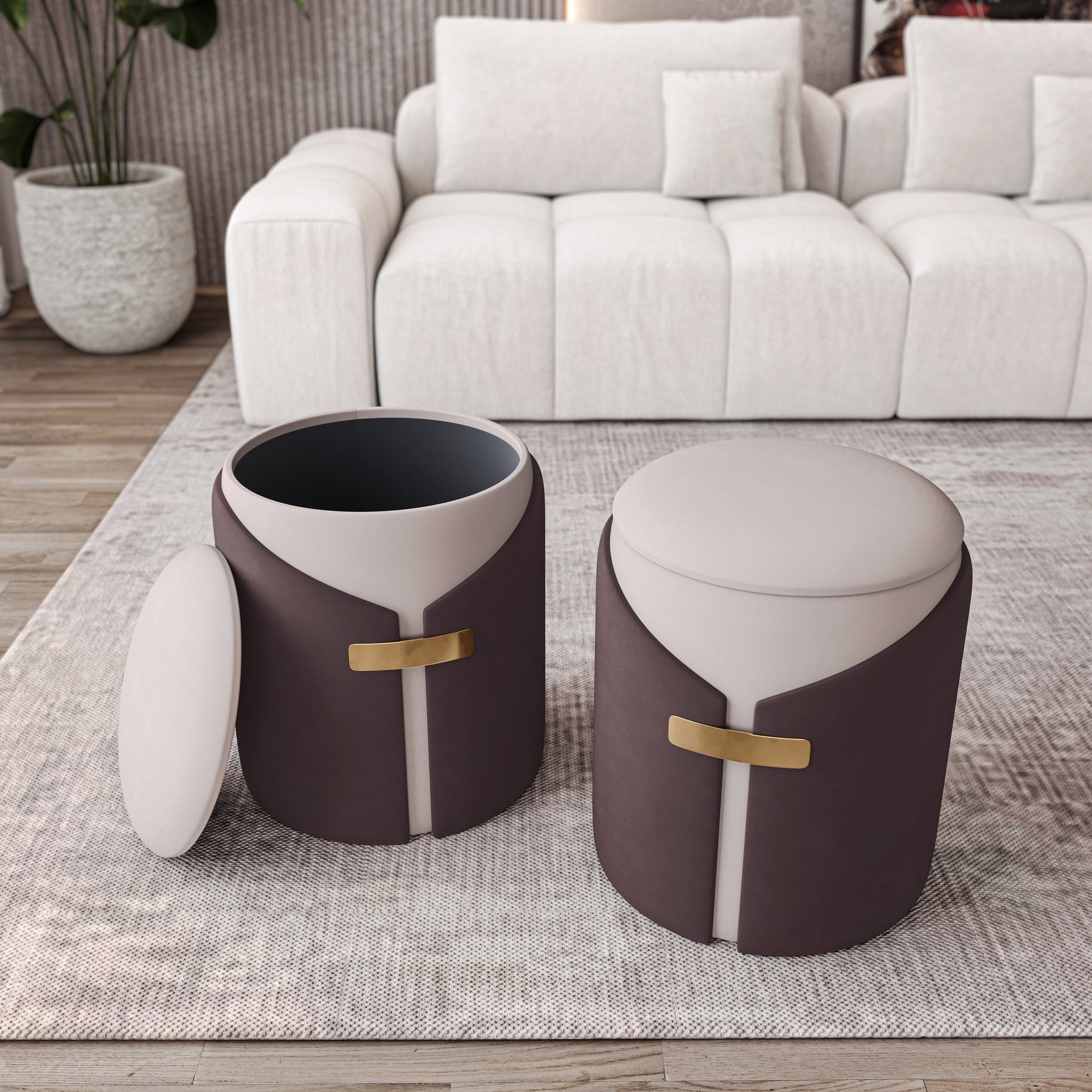 Two-Toned Vanity Stool Ottoman with Storage Ottoman