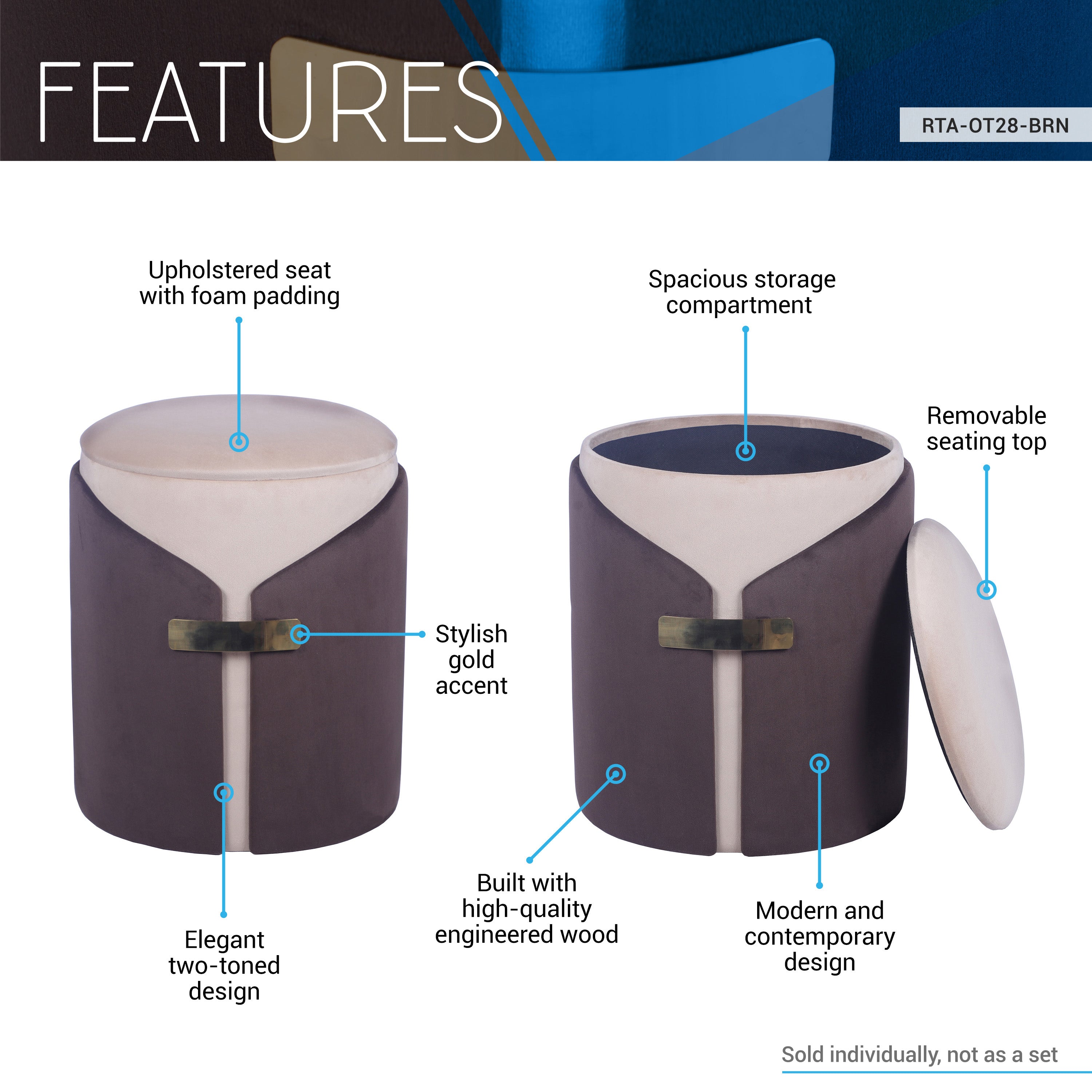 Two-Toned Vanity Stool Ottoman with Storage