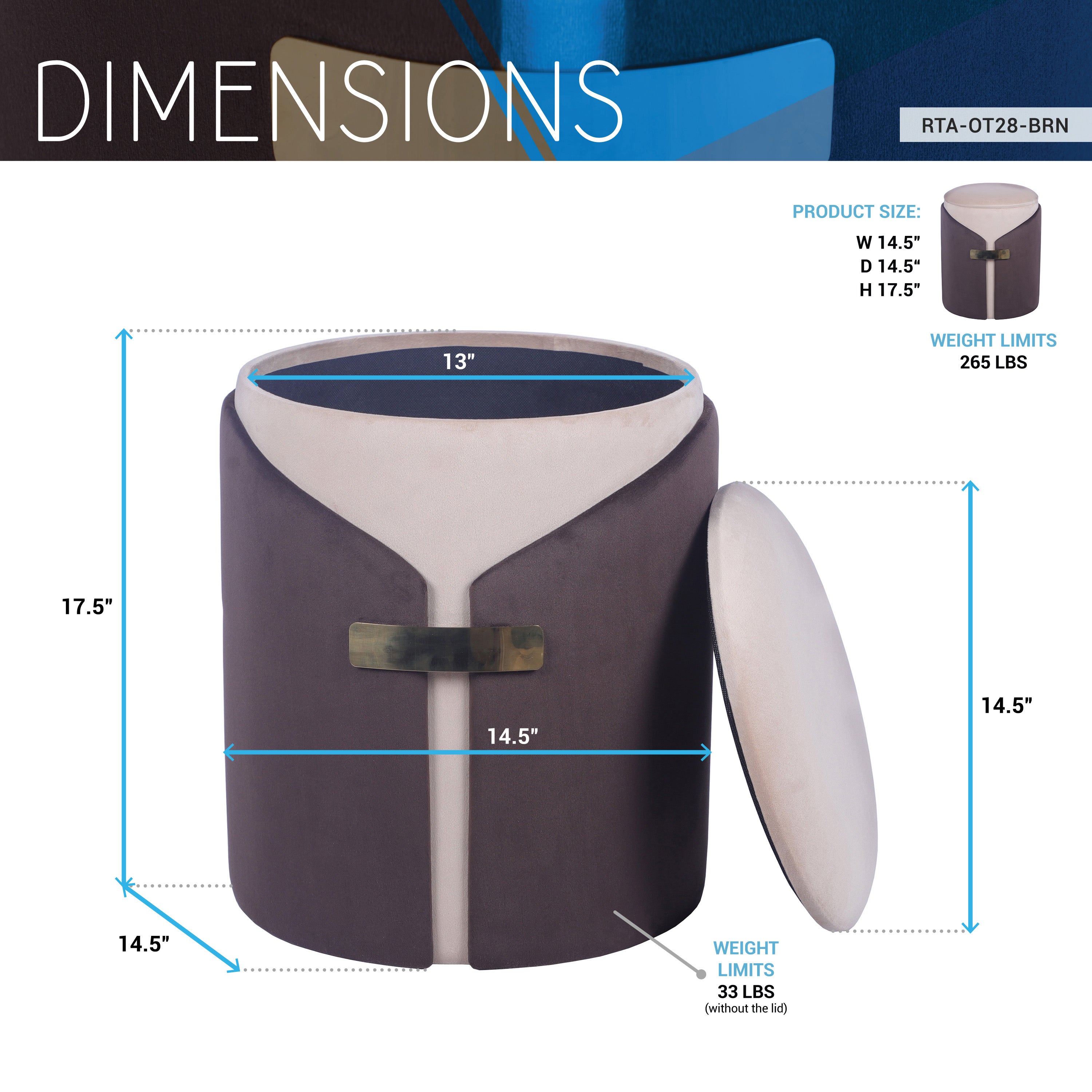 Two-Toned Vanity Stool Ottoman with Storage