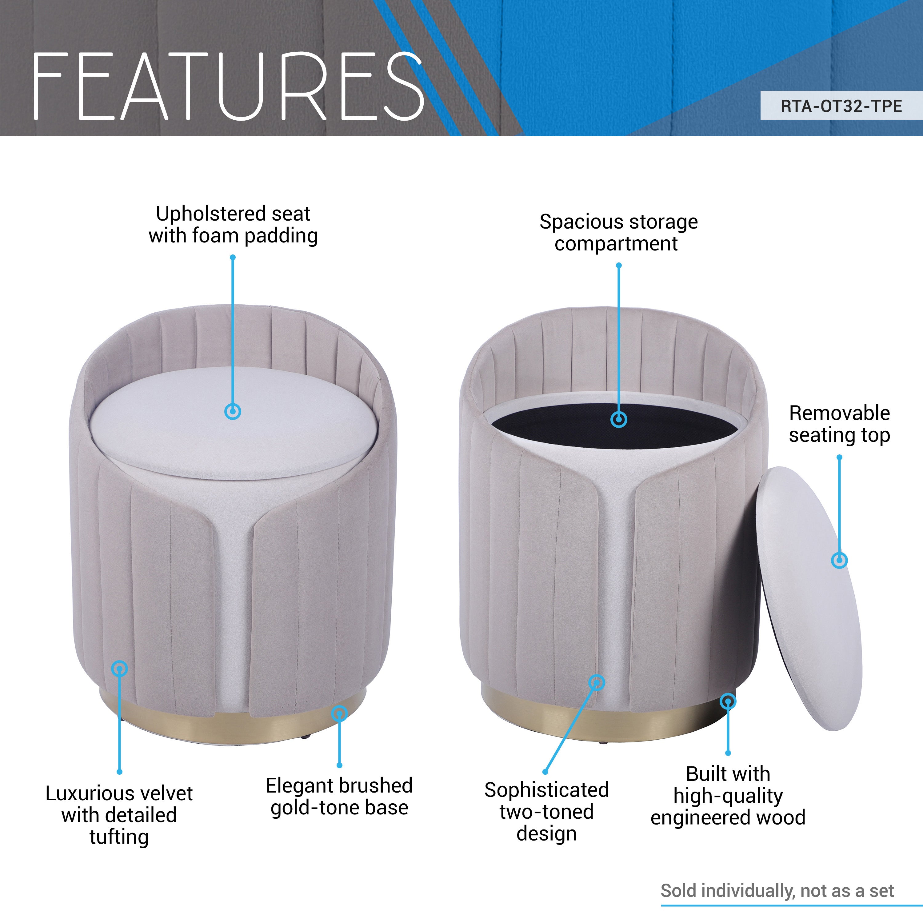 Plush Velvet Vanity Stool Ottoman with Storage