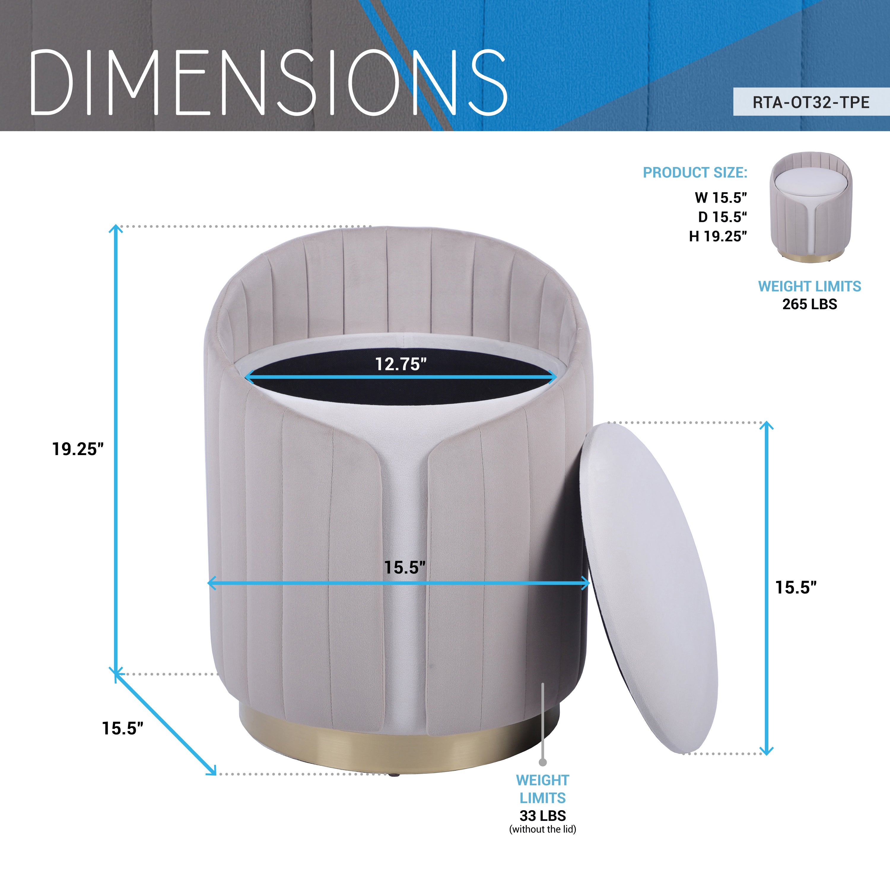 Plush Velvet Vanity Stool Ottoman with Storage