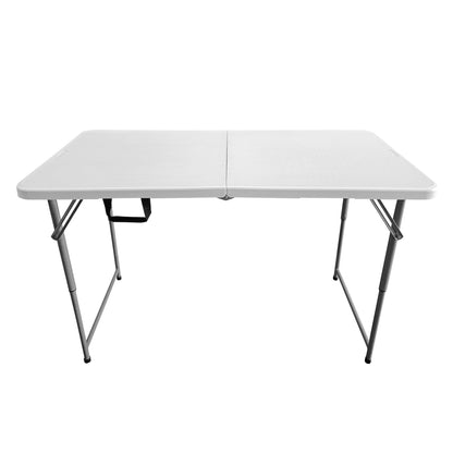 4 FT Granite White Adjustable Height Folding Table with Easy-Carry Handle