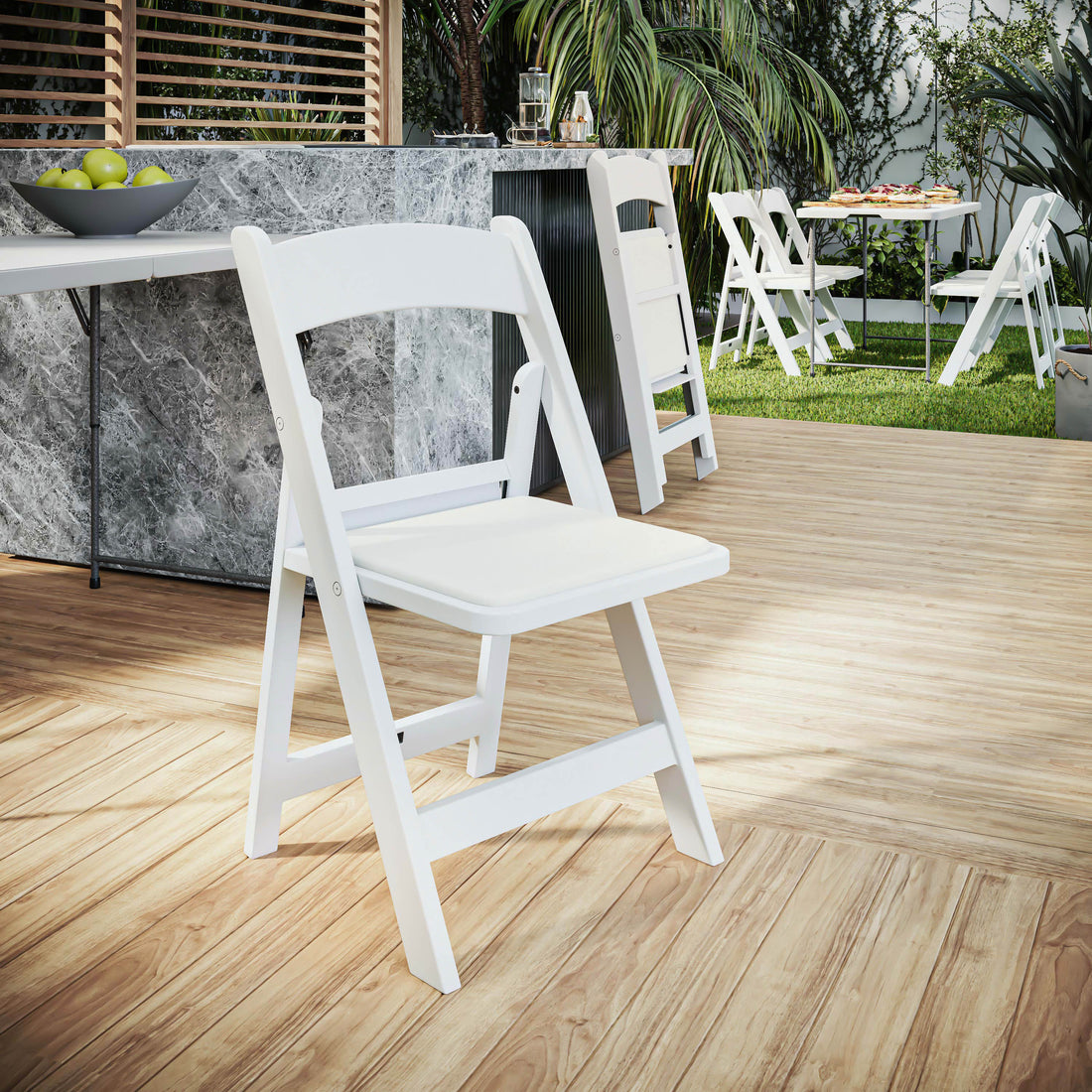 4-Pack White Resin Folding Chairs with Padded Seat
