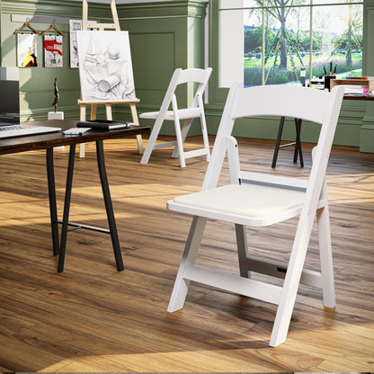 4-Pack White Resin Folding Chairs with Padded Seat