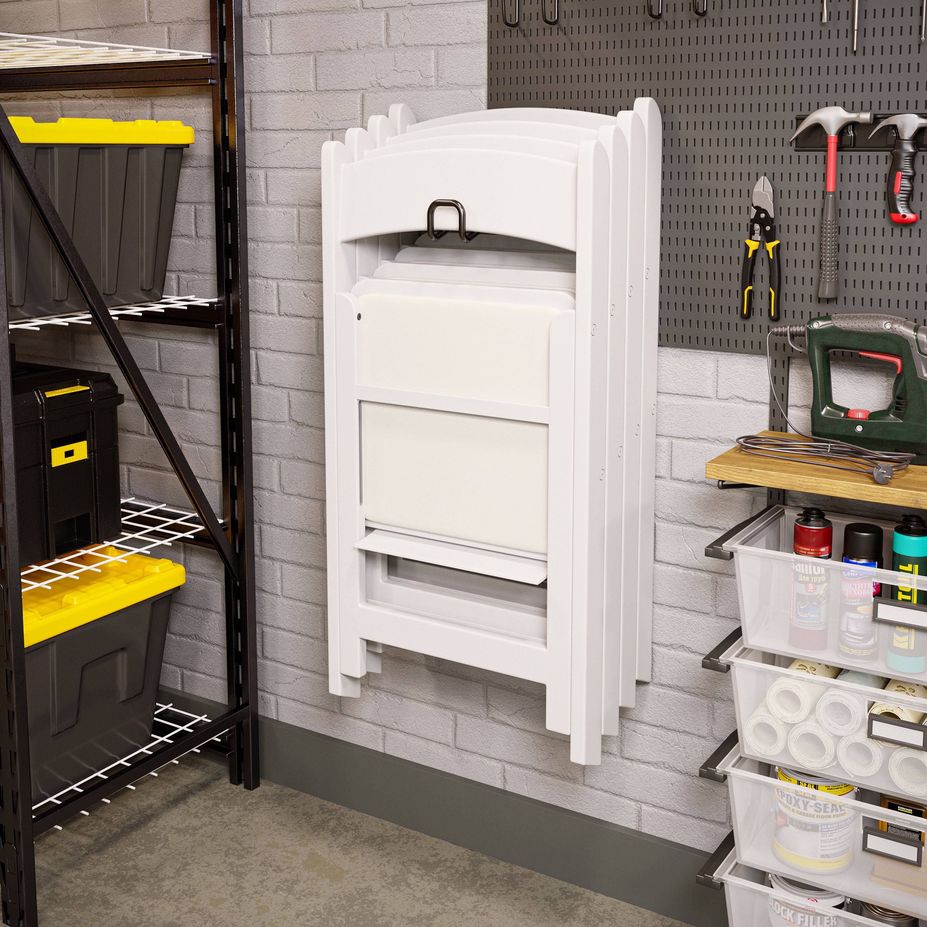 4-Pack White Resin Folding Chairs with Padded Seat