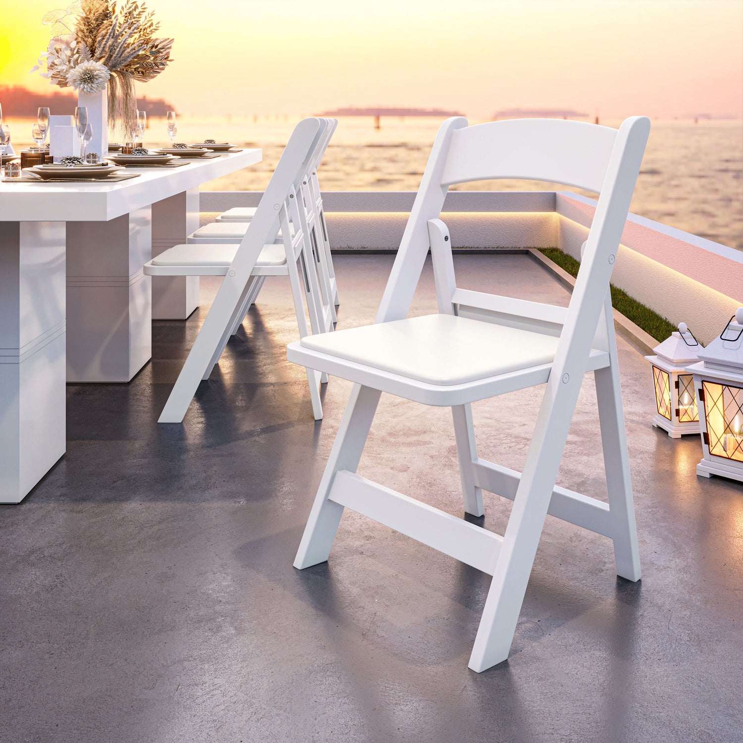 4-Pack White Resin Folding Chairs with Padded Seat