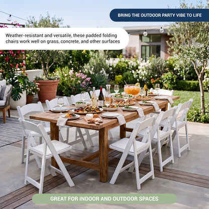 4-Pack White Resin Folding Chairs with Padded Seat