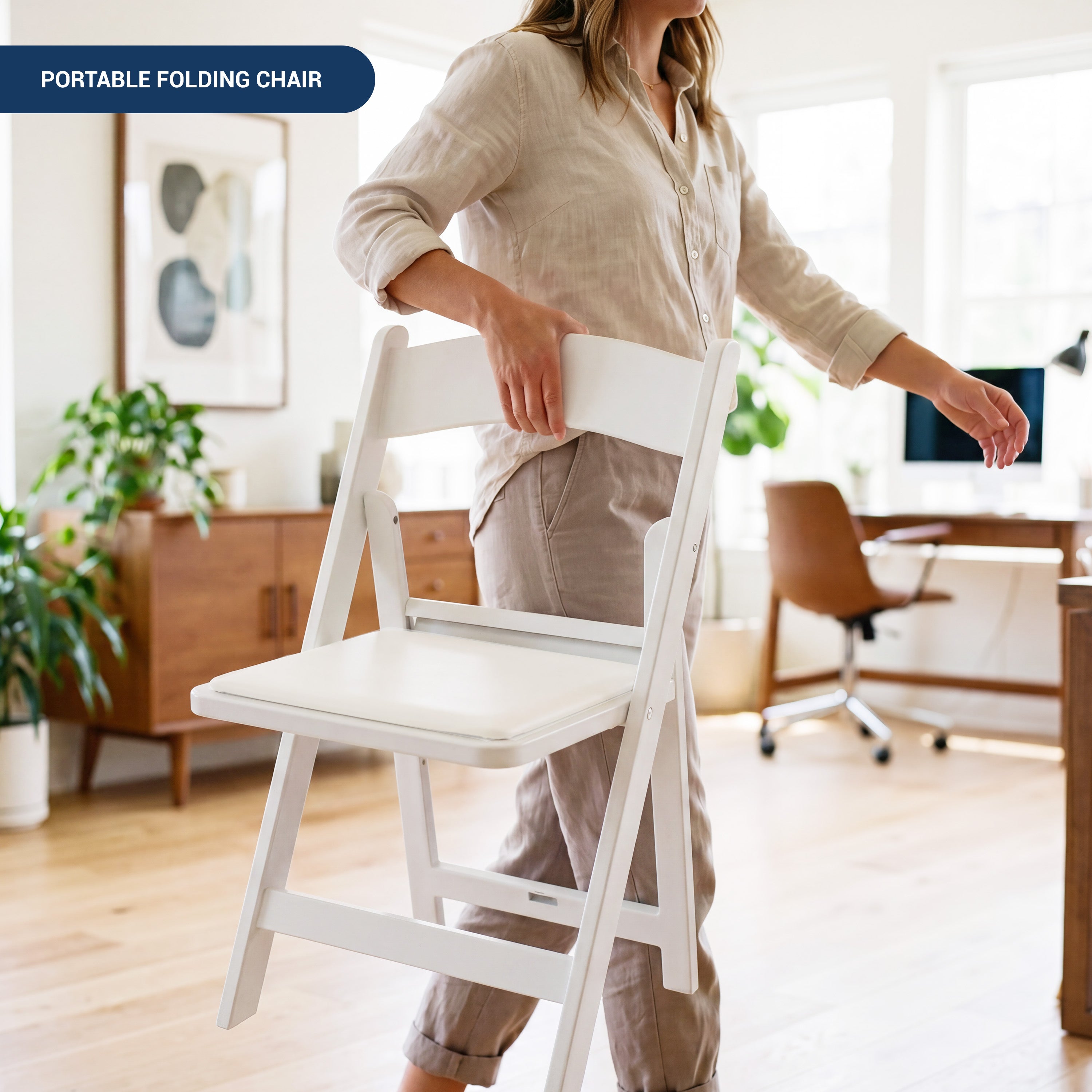 4-Pack White Resin Folding Chairs with Padded Seat
