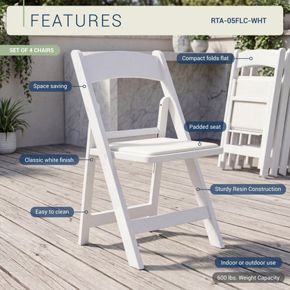 4-Pack White Resin Folding Chairs with Padded Seat