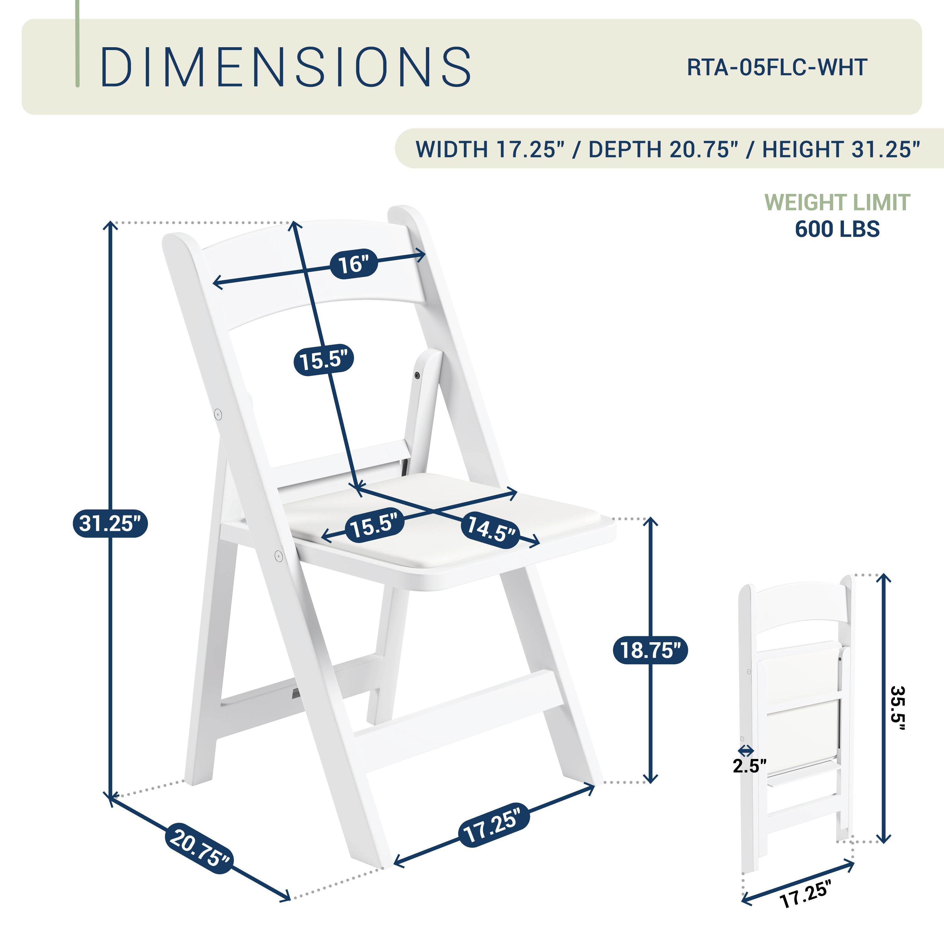 4-Pack White Resin Folding Chairs with Padded Seat