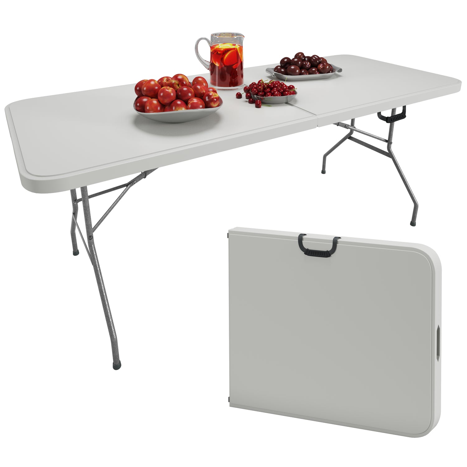 6 FT Granite White Folding Table with Easy-Carry Handle
