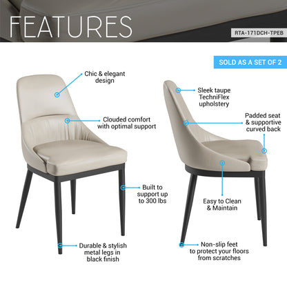 Armless Taupe Dining Chairs with Black Legs – Set of 2
