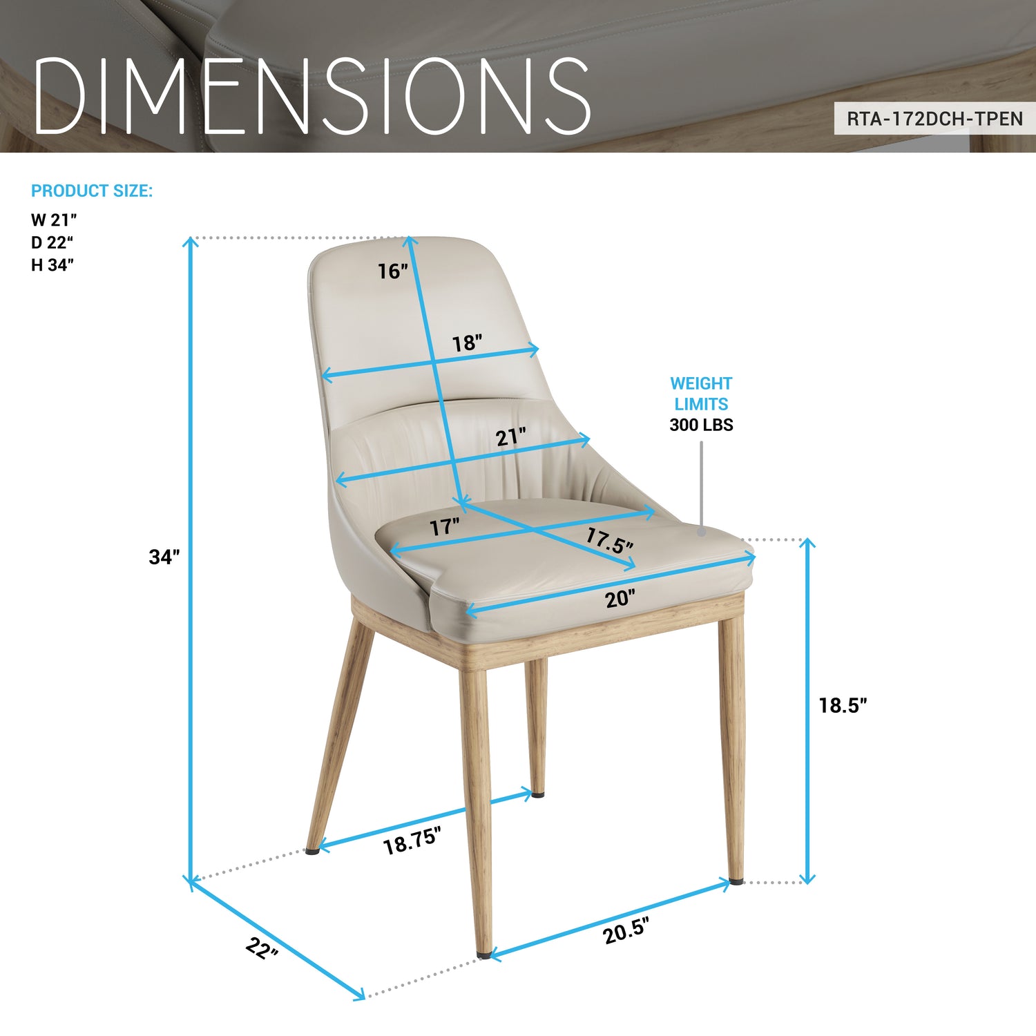 Armless Taupe Dining Chairs with Wood-Look Legs – Set of 2