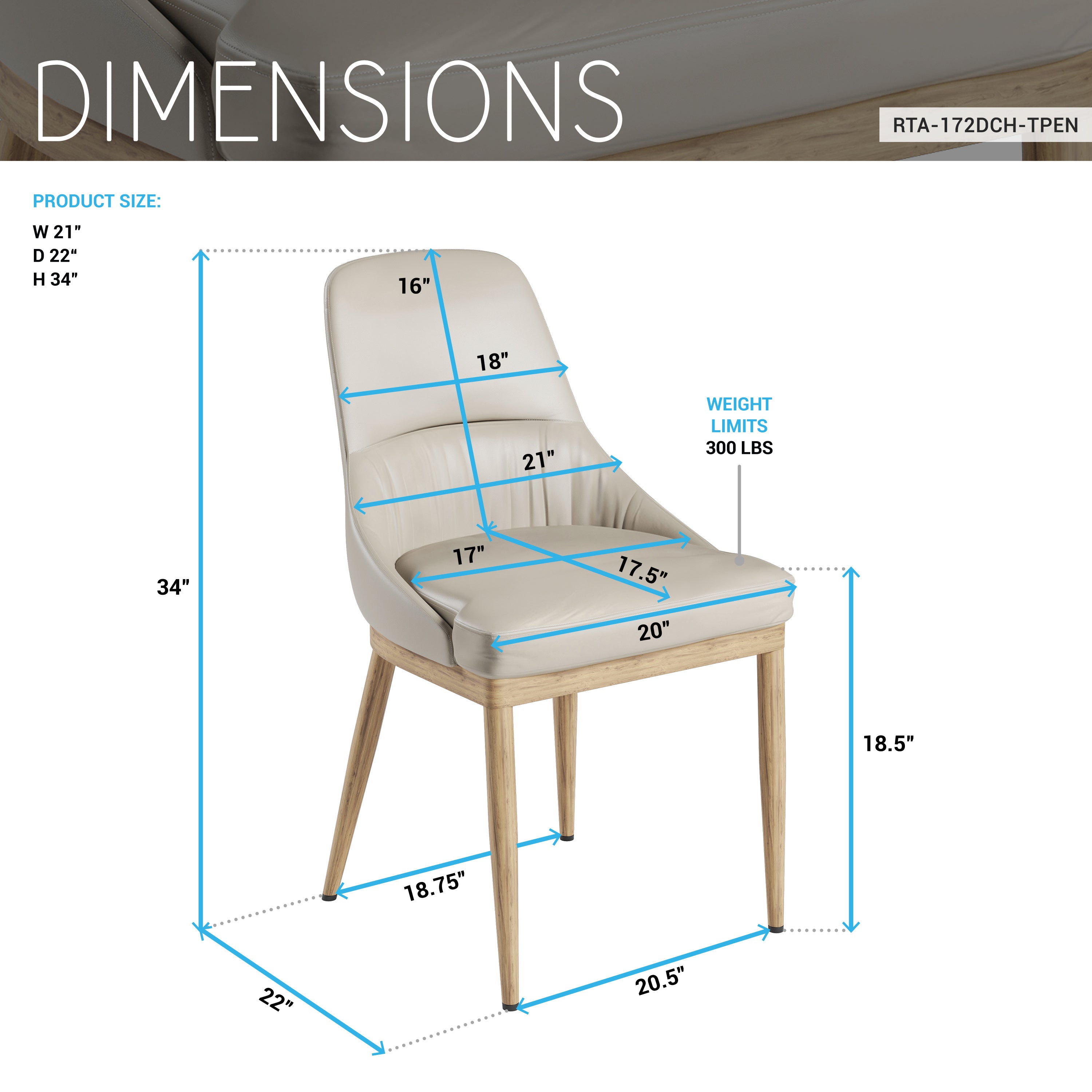Armless Taupe Dining Chairs with Wood-Look Legs – Set of 2