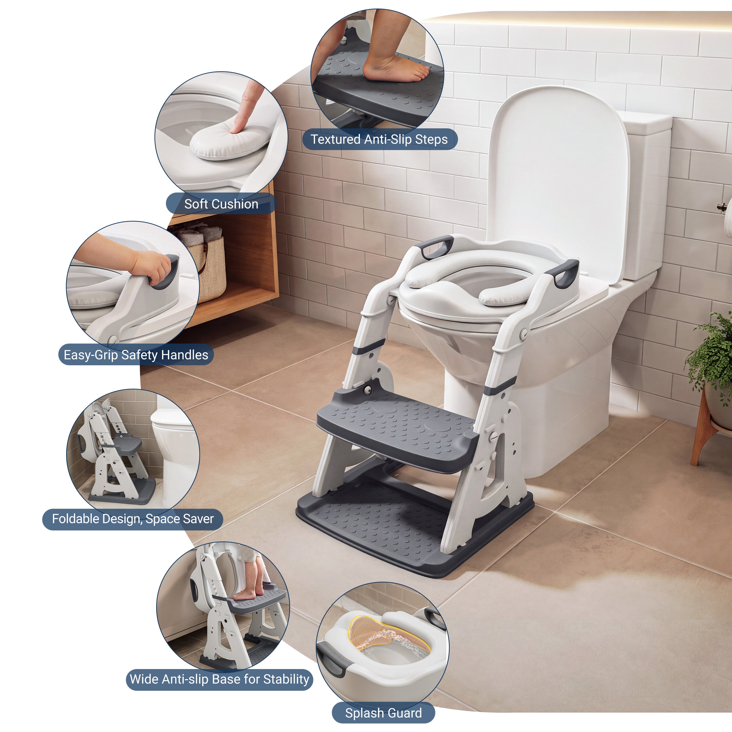 Toddler Potty Training Seat with Step Stool Ladder, Foldable