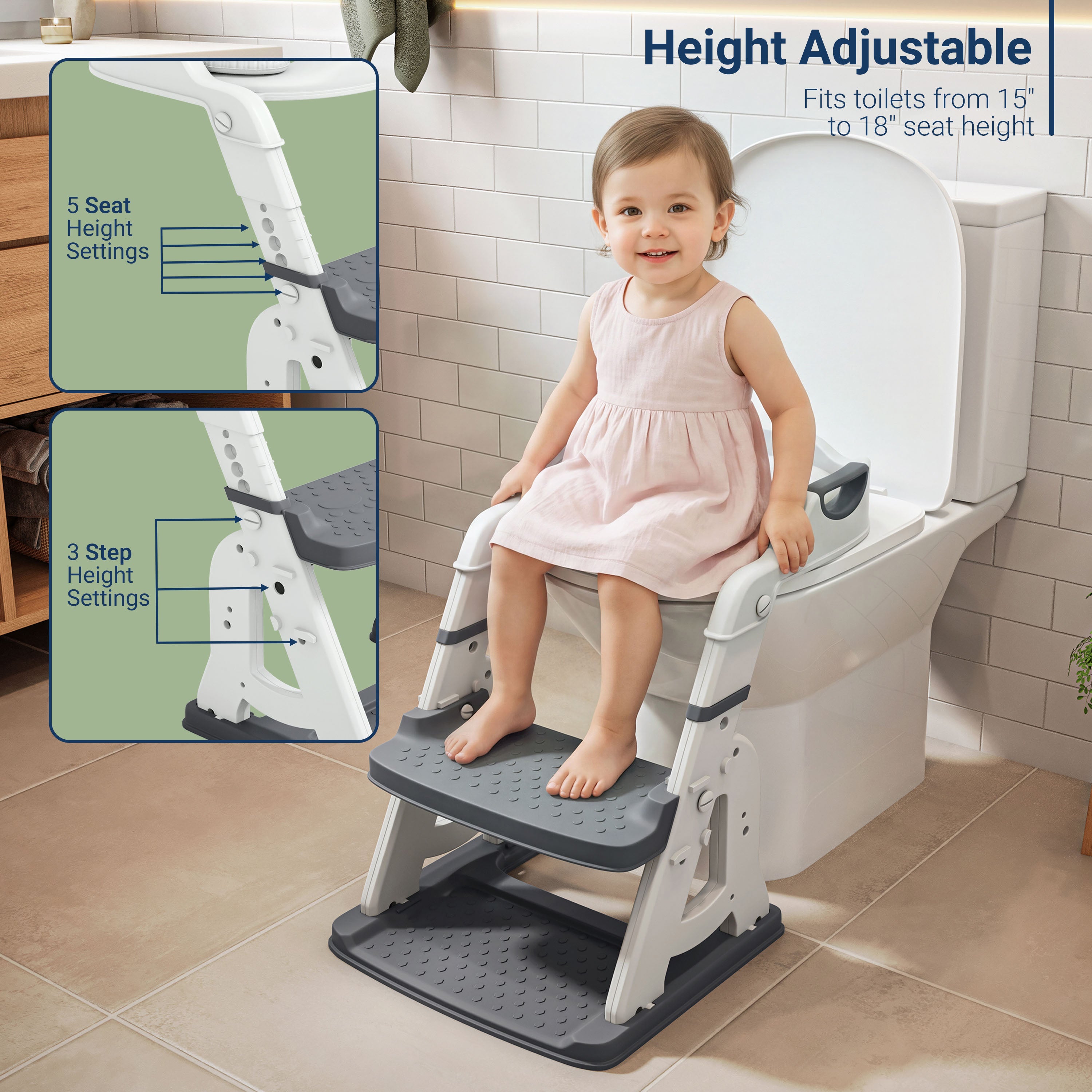 Toddler Potty Training Seat with Step Stool Ladder, Foldable