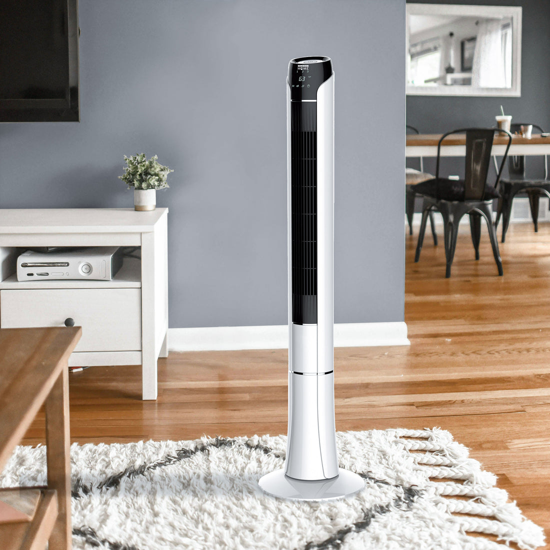 48” Tower Fan for Bedroom or Office with LED Display, 3 Wind Speeds and Modes, Remote Control