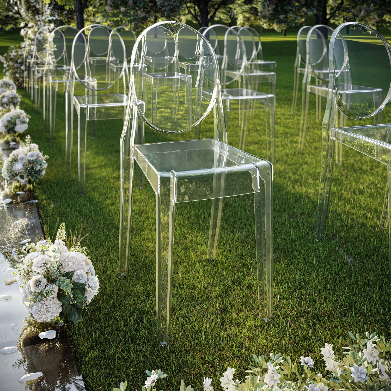 Stackable Acrylic Ghost Event Chairs – Set of 4