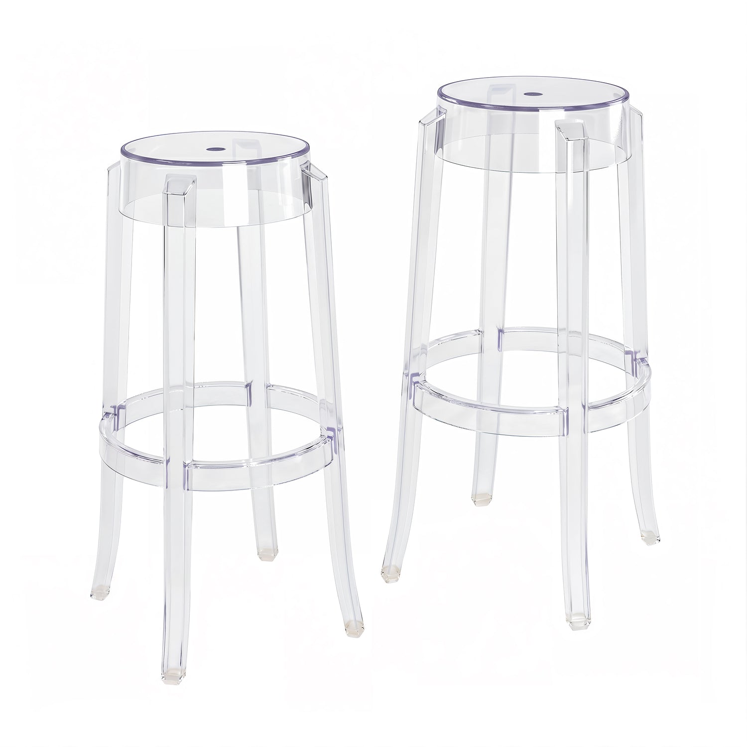 Clear Plastic Stackable Bar Stools Set of 2, Modern Transparent Bar Height Stools, Ghost Chair Inspired Clear Plastic Bar Chairs for Home Bar, Kitchen Island, Dining Room, Restaurant, Café
