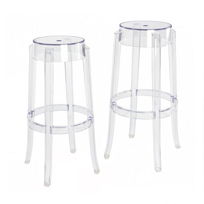 Clear Plastic Stackable Bar Stools Set of 2, Modern Transparent Bar Height Stools, Ghost Chair Inspired Clear Plastic Bar Chairs for Home Bar, Kitchen Island, Dining Room, Restaurant, Café