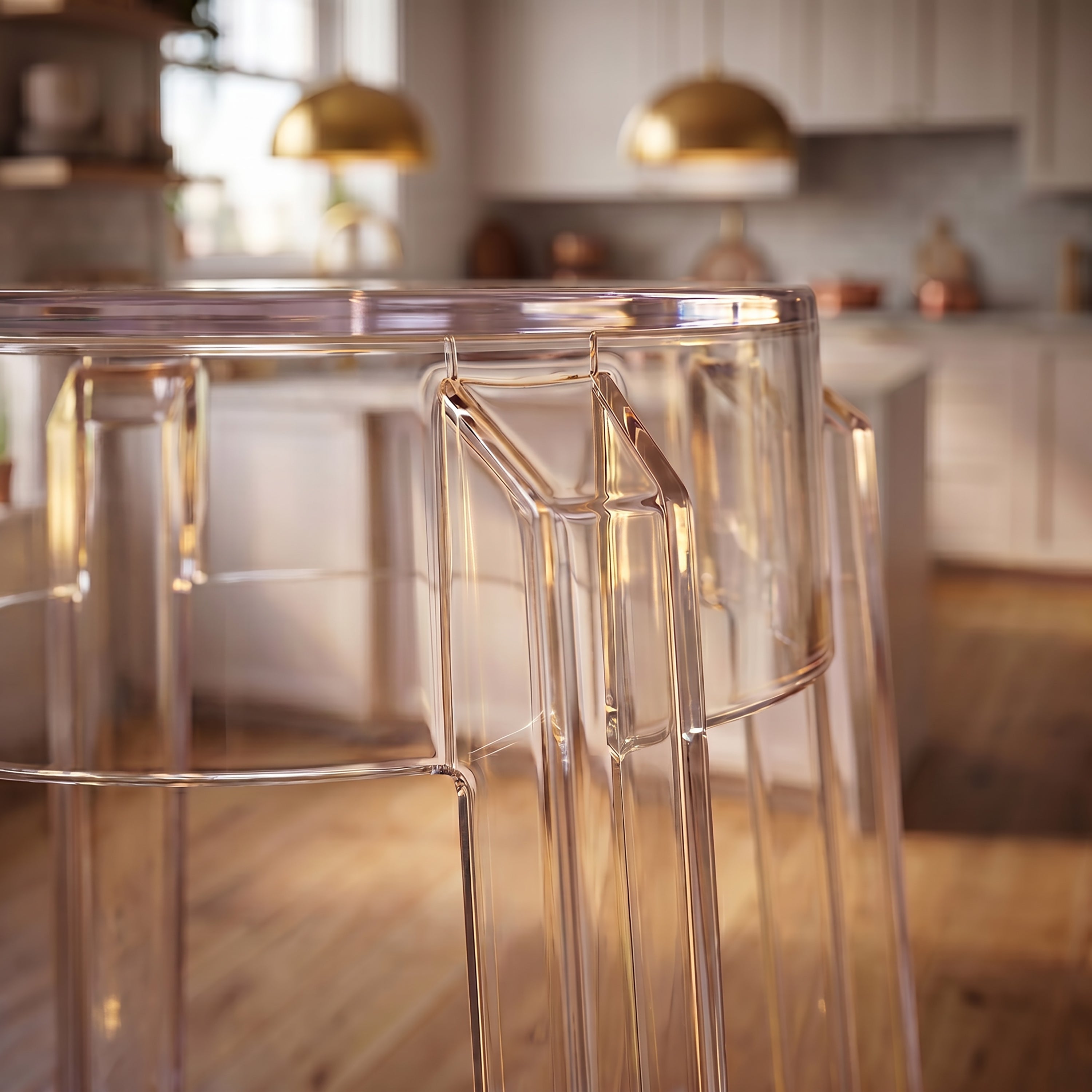 Clear Plastic Stackable Bar Stools Set of 2, Modern Transparent Bar Height Stools, Ghost Chair Inspired Clear Plastic Bar Chairs for Home Bar, Kitchen Island, Dining Room, Restaurant, Café