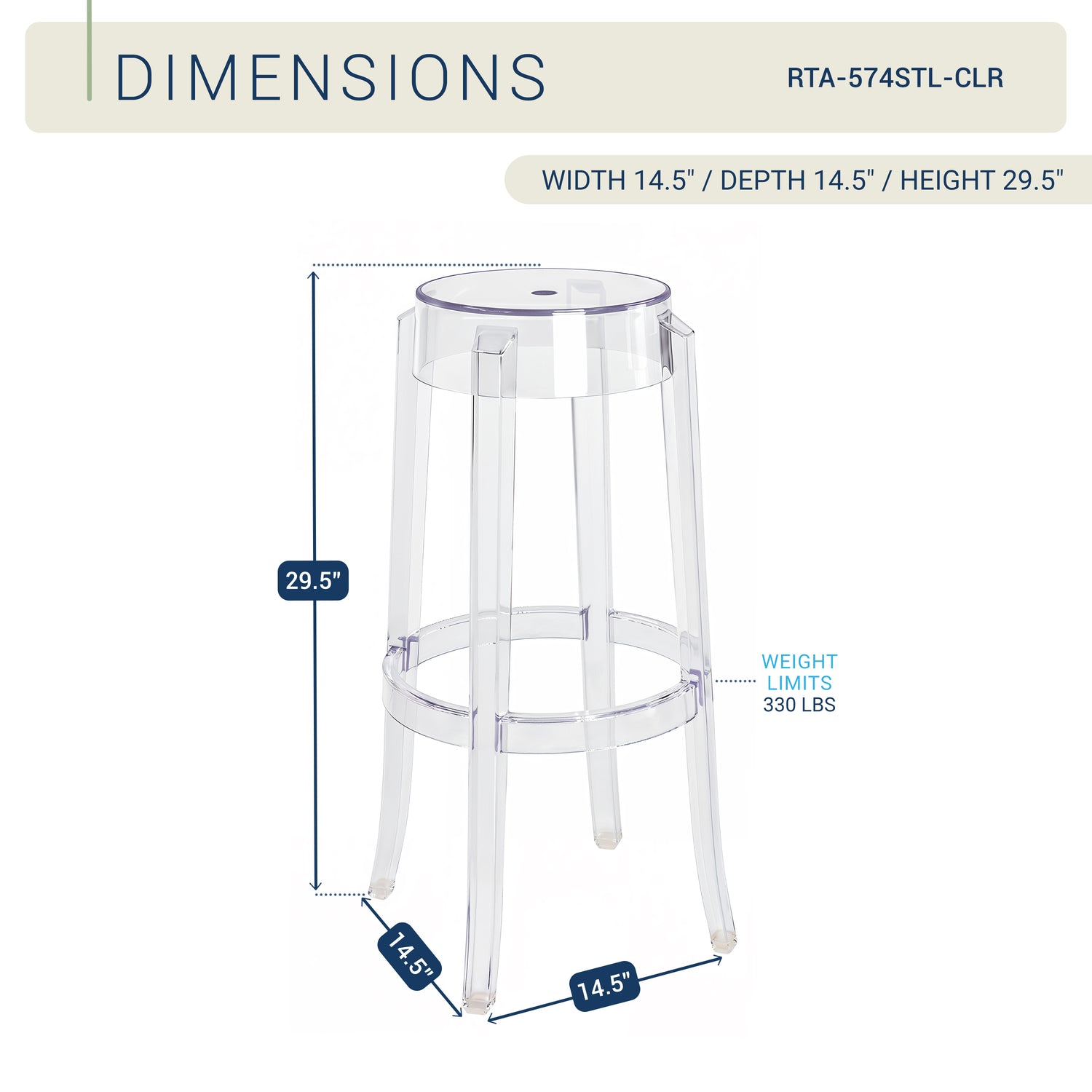 Clear Plastic Stackable Bar Stools Set of 2, Modern Transparent Bar Height Stools, Ghost Chair Inspired Clear Plastic Bar Chairs for Home Bar, Kitchen Island, Dining Room, Restaurant, Café